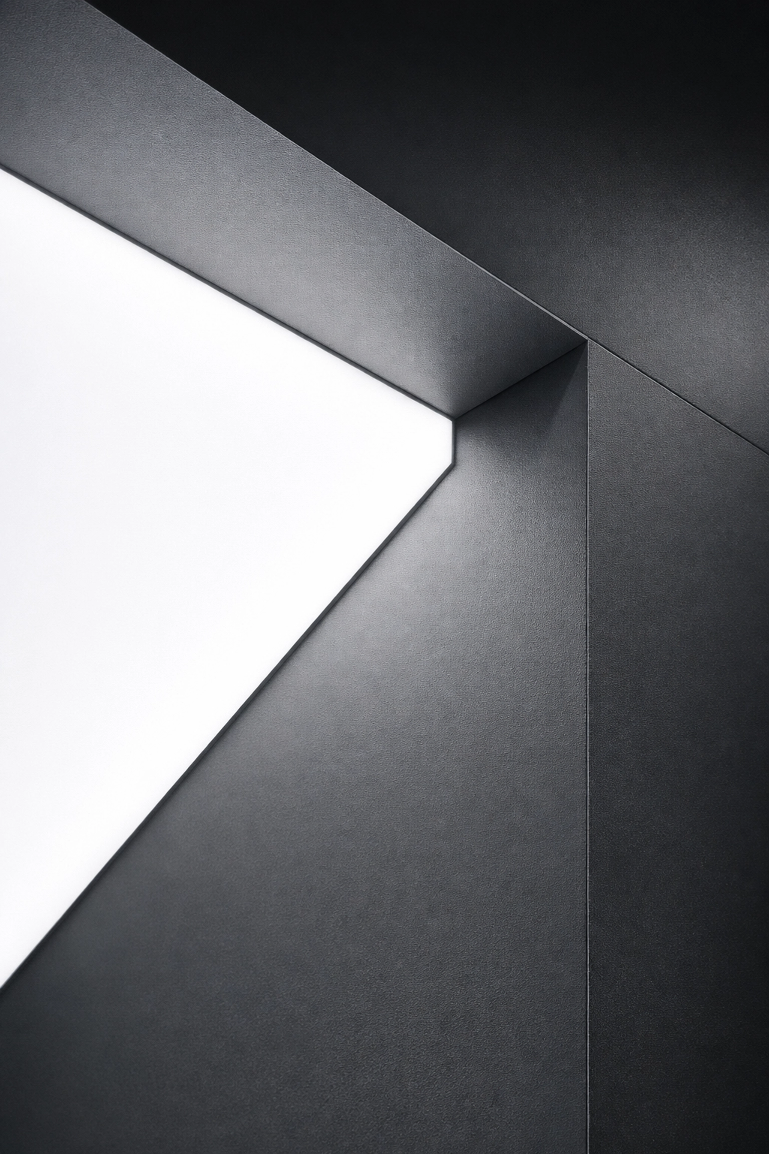 Modern minimalist trade show booth architectural detail with integrated professional lighting.