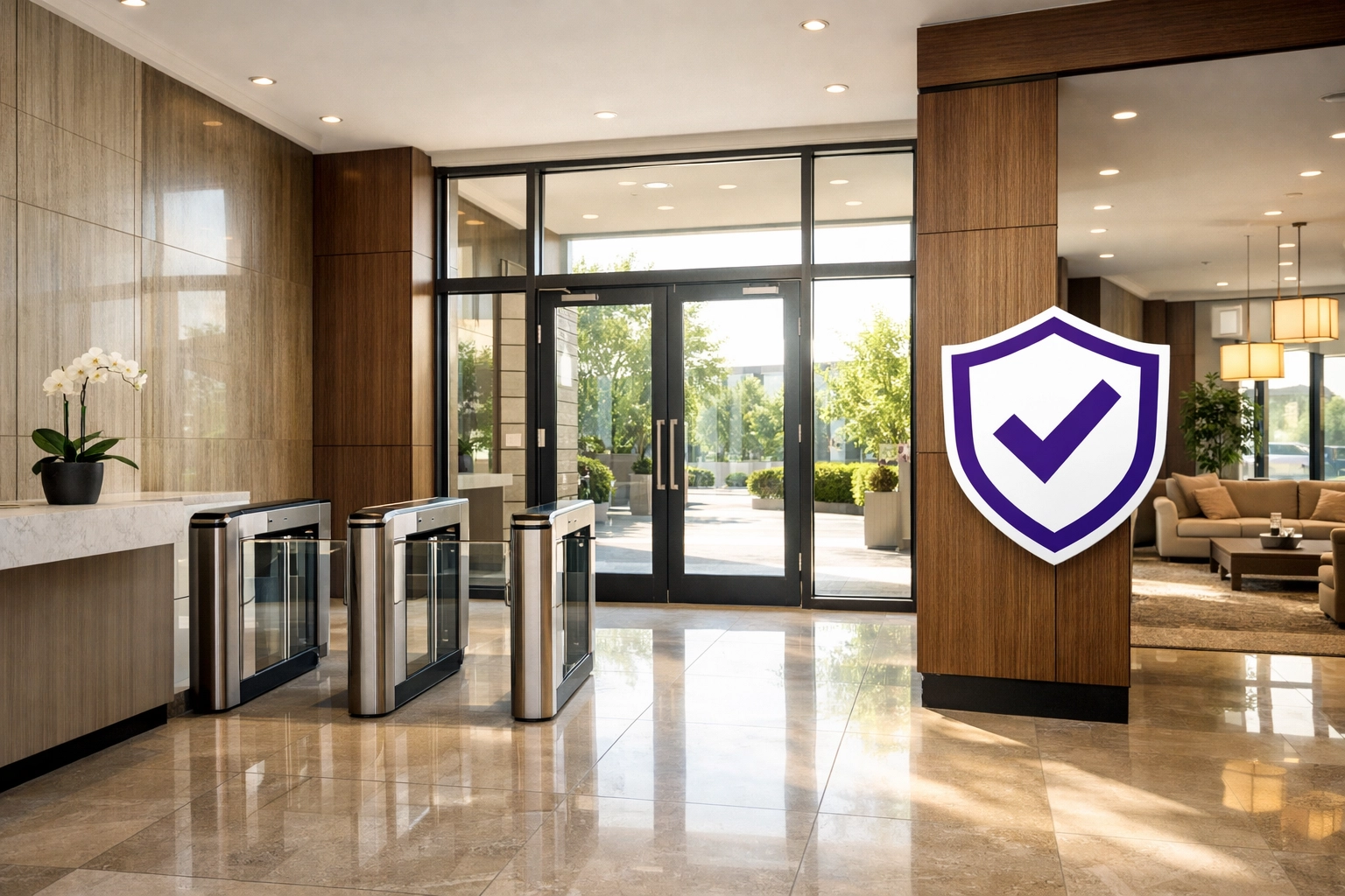 Secure luxury apartment lobby in Essex emphasizing health and safety compliance in property management.