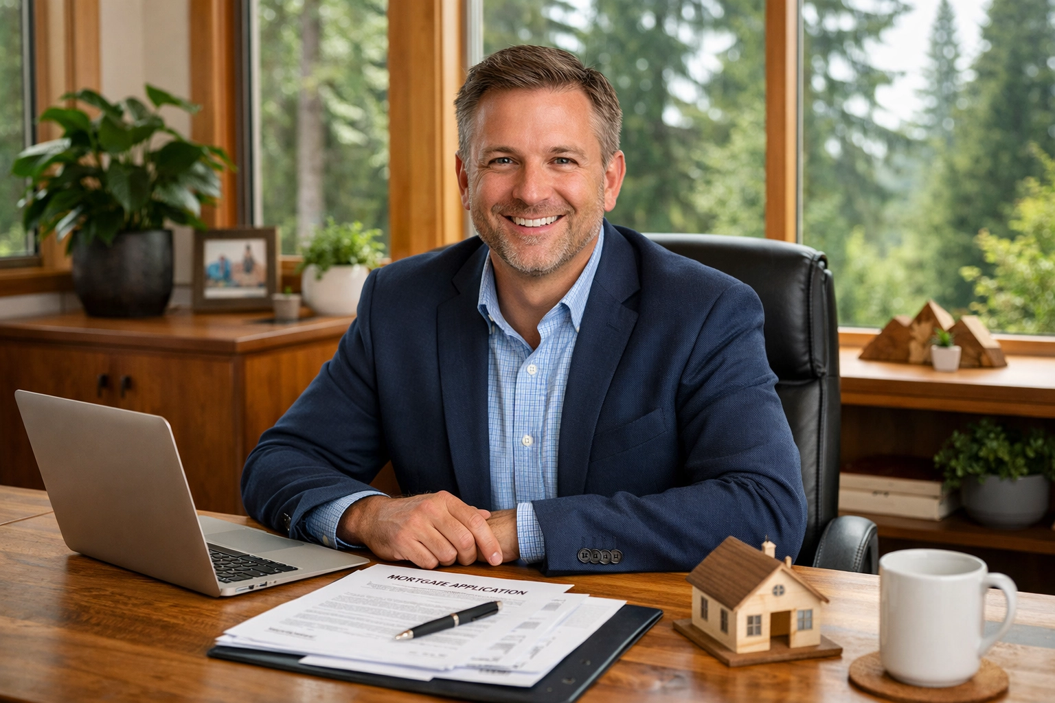 Washington reverse mortgage broker consulting with clients in Pacific Northwest office