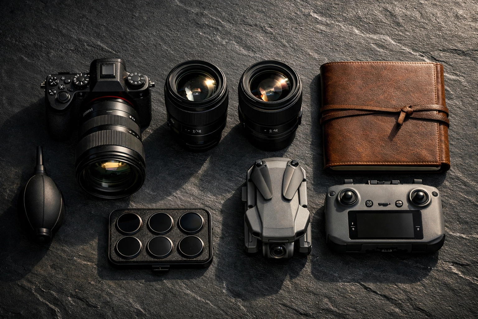 Professional photography gear including mirrorless cameras and drones, featured in today's photography news.