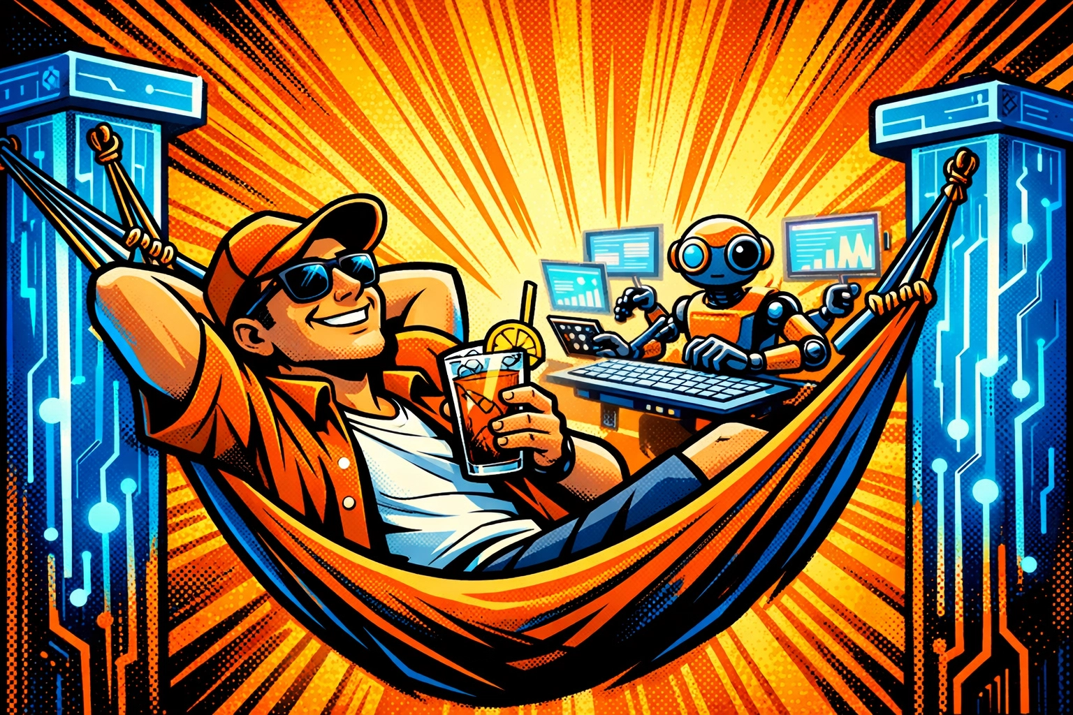 A small business owner relaxing while workflow automation tools handle back-office operations.