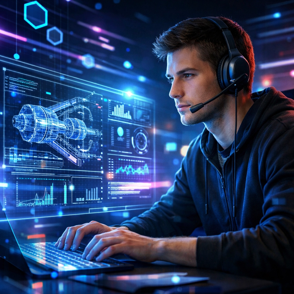 A student using an EsportsPod simulation to gain technical literacy for a transition from internship to a career.