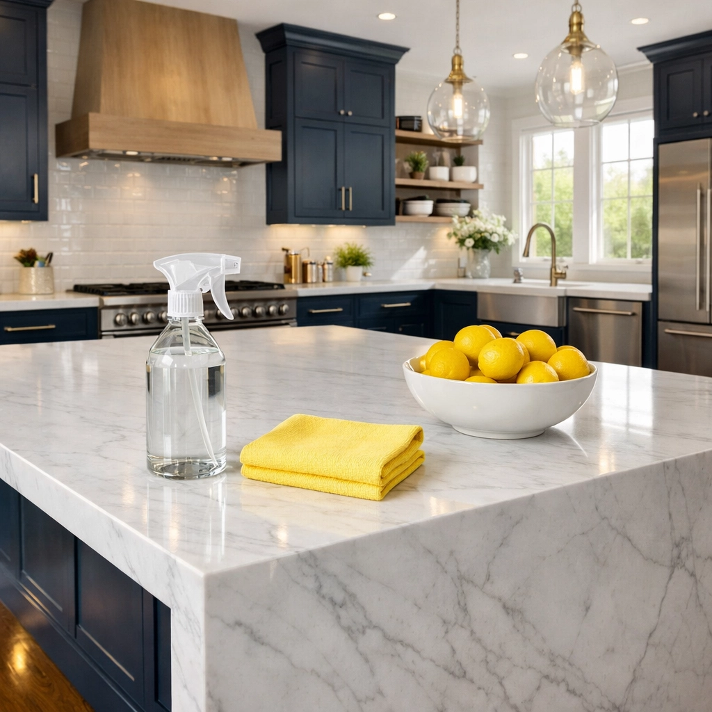 Pristine eco-friendly kitchen in Dover showing the results of residential cleaning Massachusetts experts.
