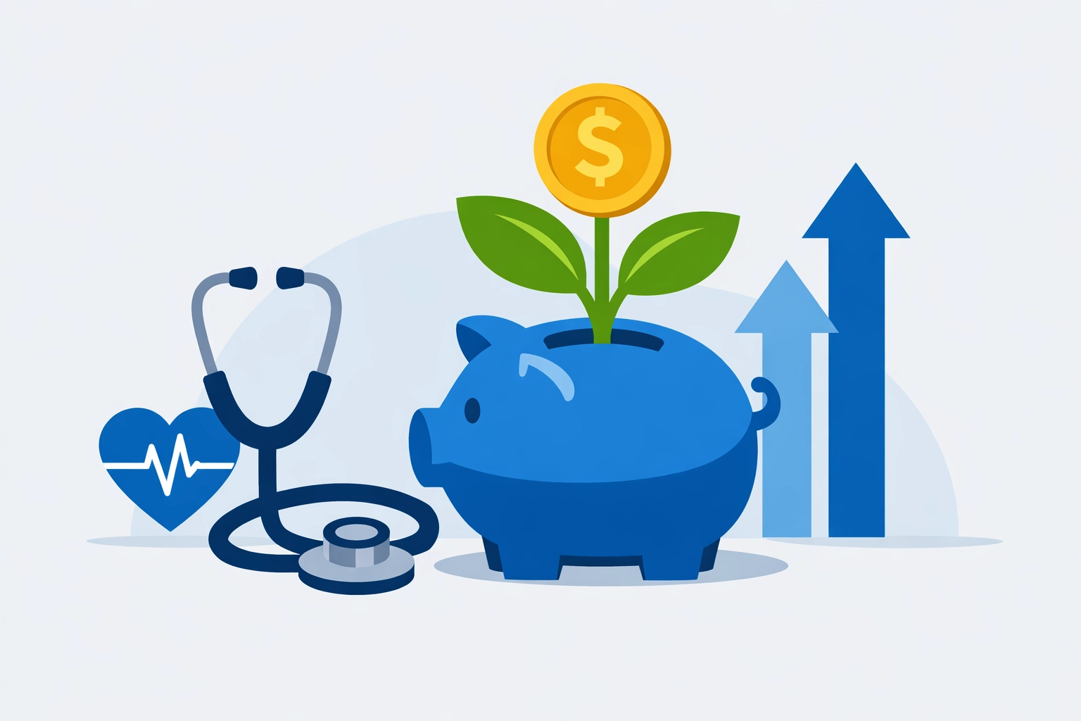 Illustration of an HSA piggy bank and stethoscope for tax-advantaged healthcare savings and financial planning.