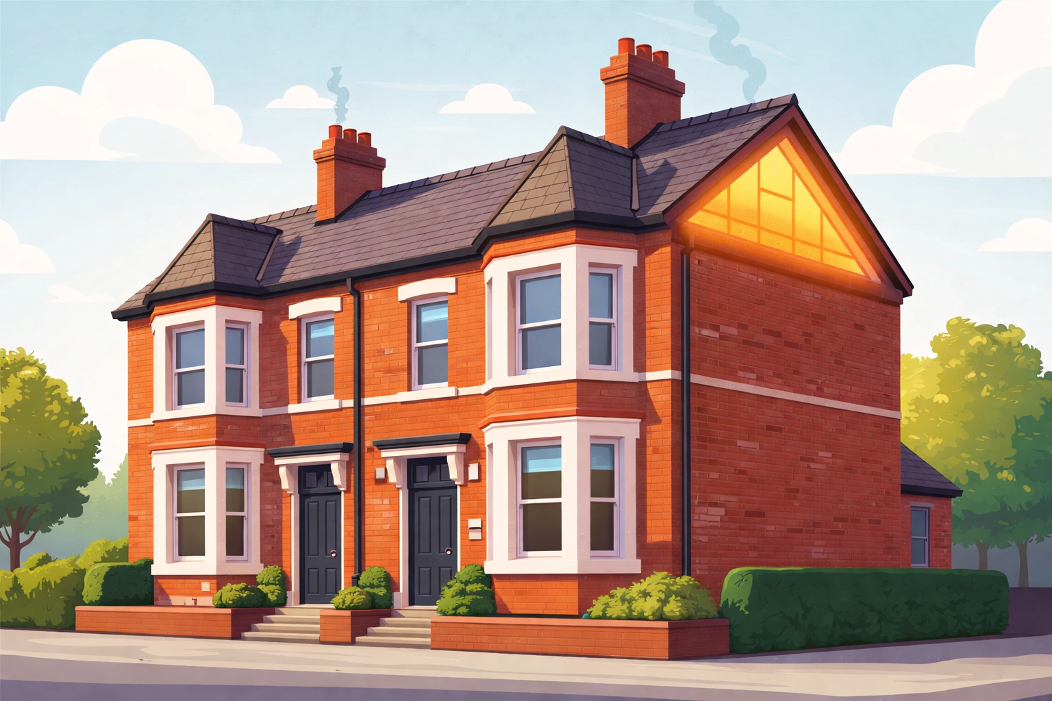 Victorian red brick mid-terrace house in Manchester with highlighted loft showing insulation concern