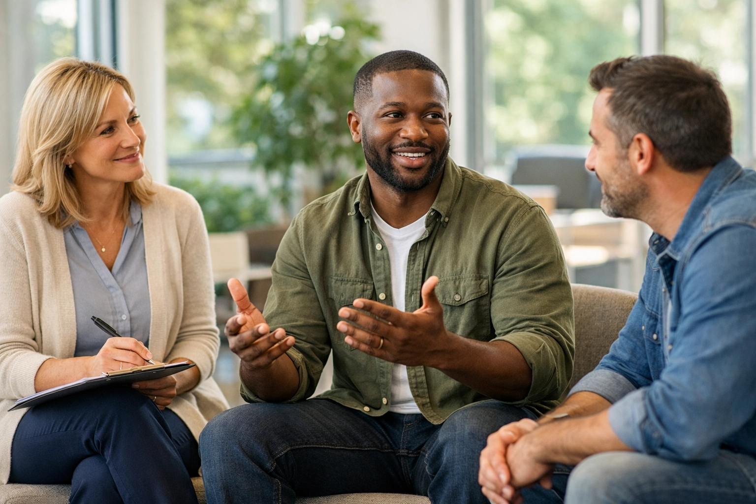 Counselor meeting with returning citizen in North Carolina reentry mental health program
