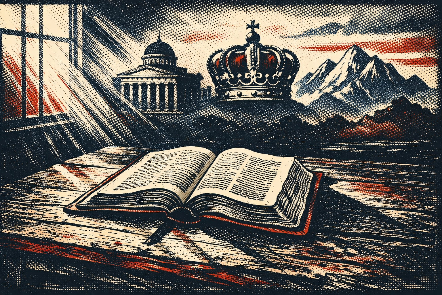 Open Bible on table representing God's perspective on news and world events