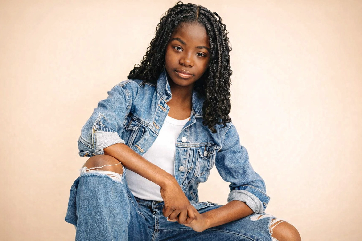 Student of color in a denim jacket