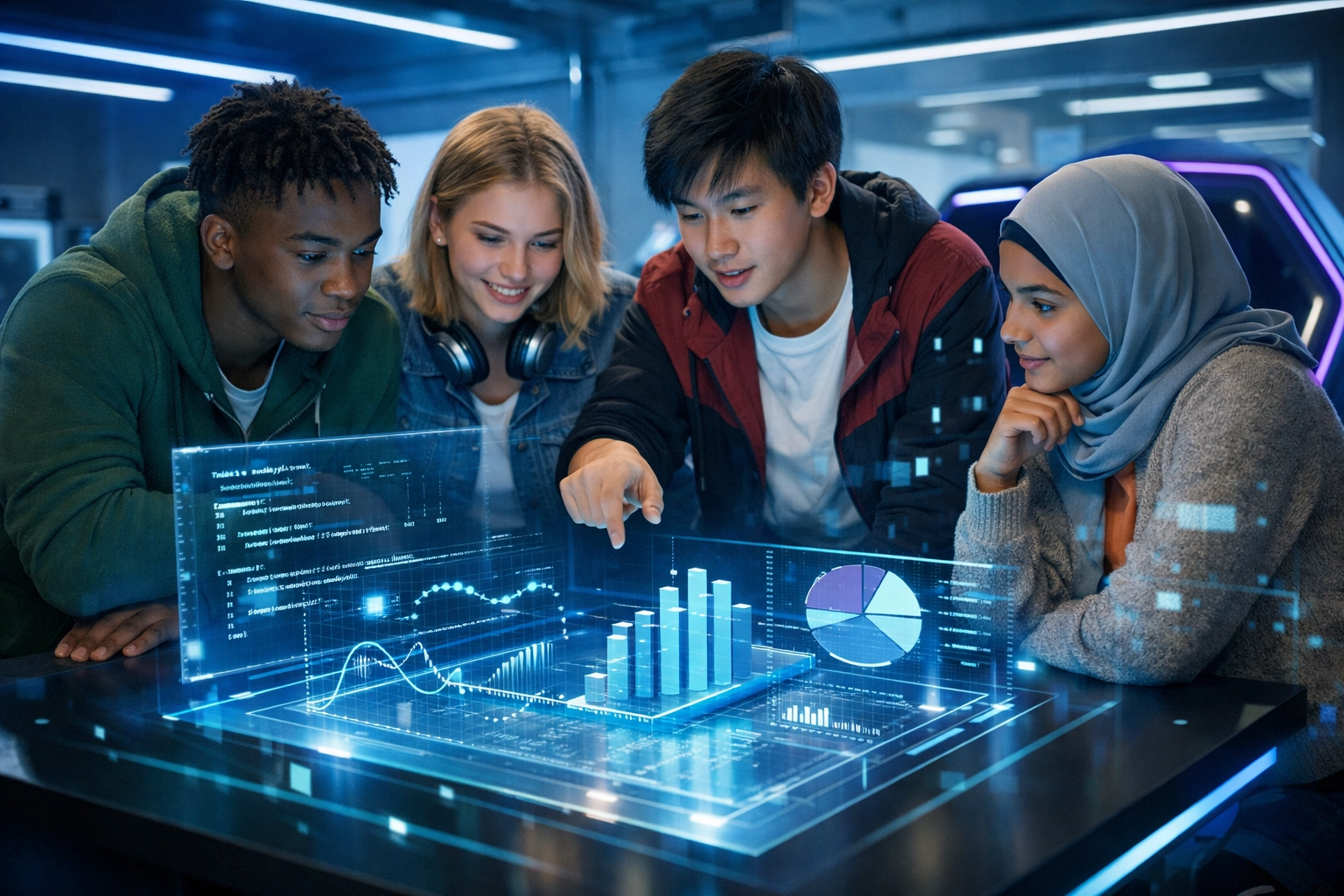 High school students collaborating with technology in EsportsPod learning environment