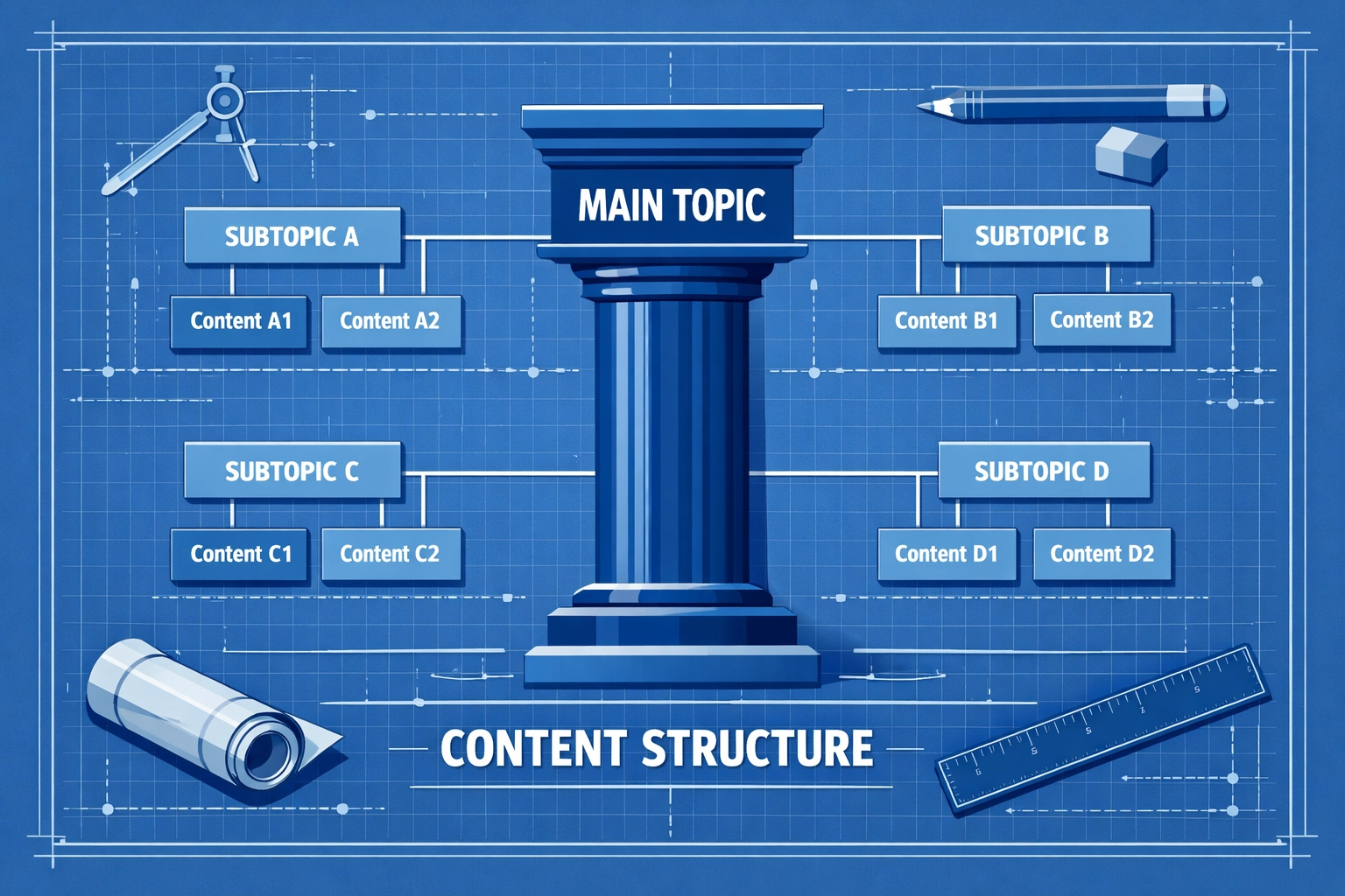 Content pillar structure diagram showing hierarchical topic organization for SEO strategy