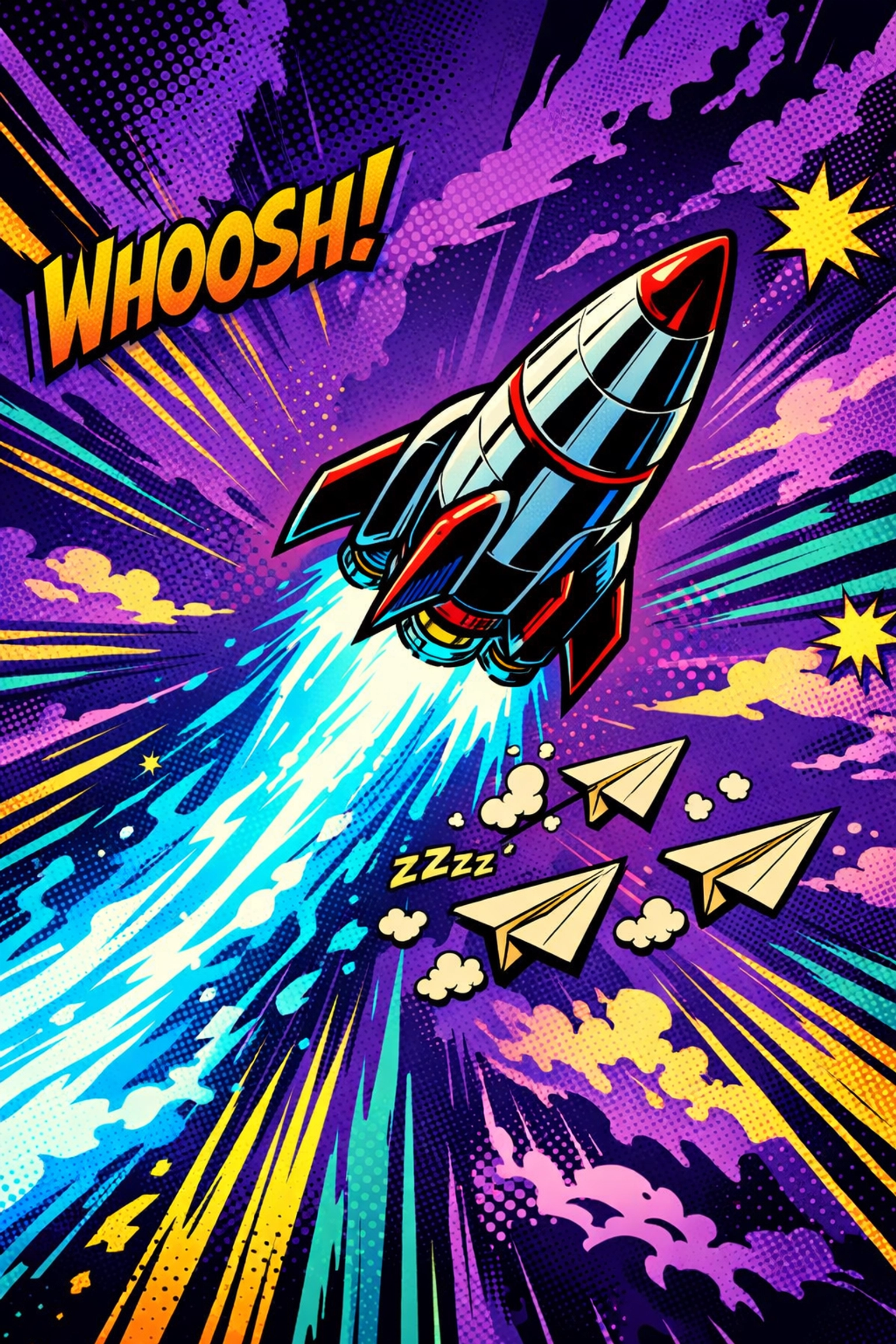 High-speed rocket ship representing a business scaling fast with automation while leaving competitors behind.