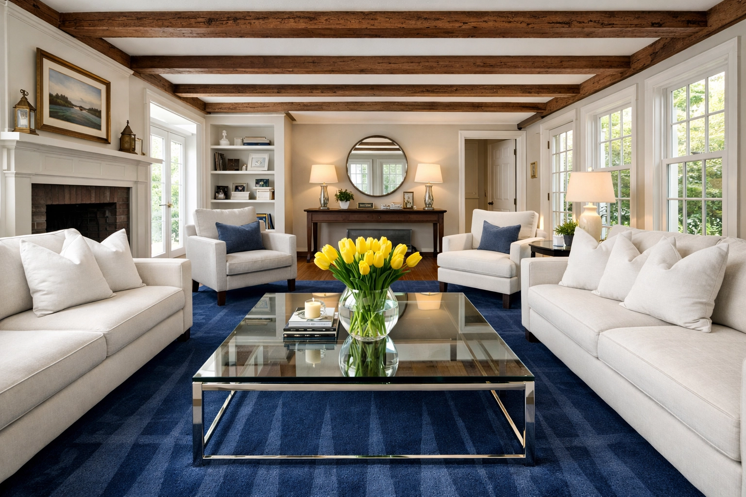 A pristine, spotless living room after a professional visit from house cleaning services in MA.