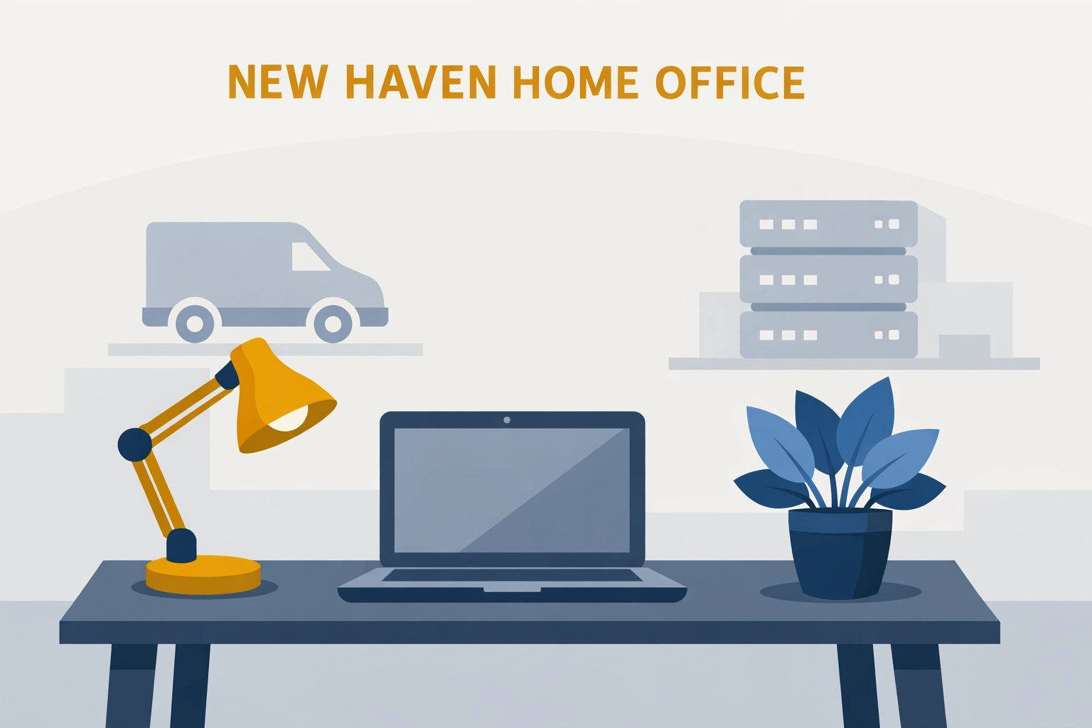 Home office and equipment icons representing eligible business tax deductions and Section 179 depreciation.