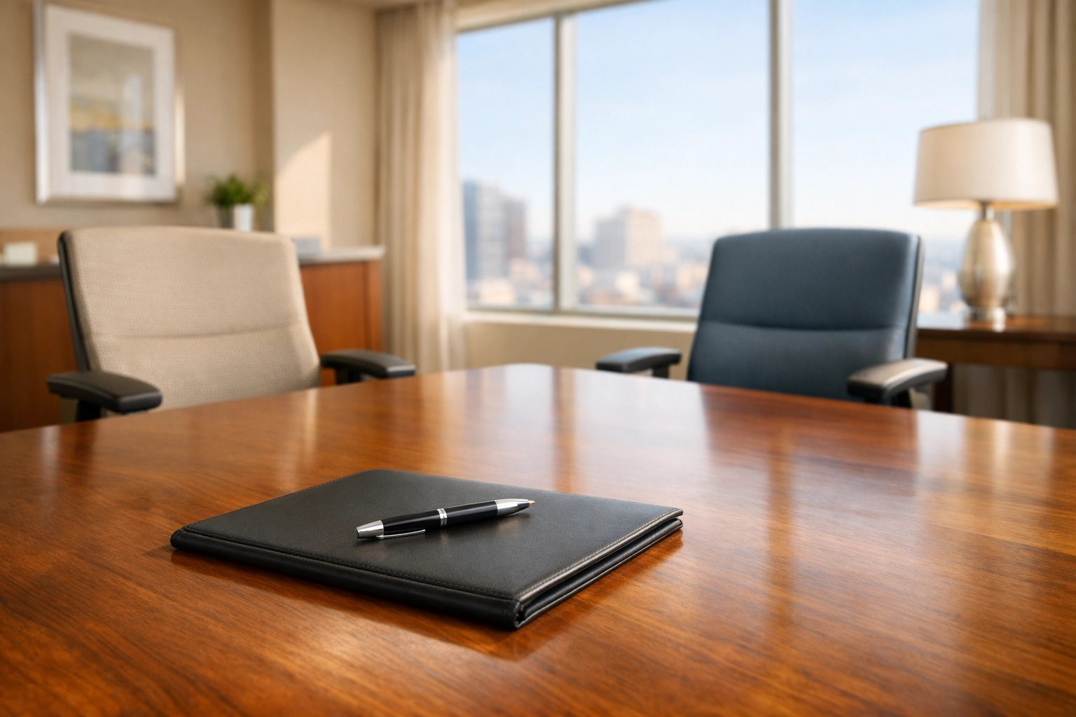 A professional tax consultation office with a modern meeting table for expert financial guidance.