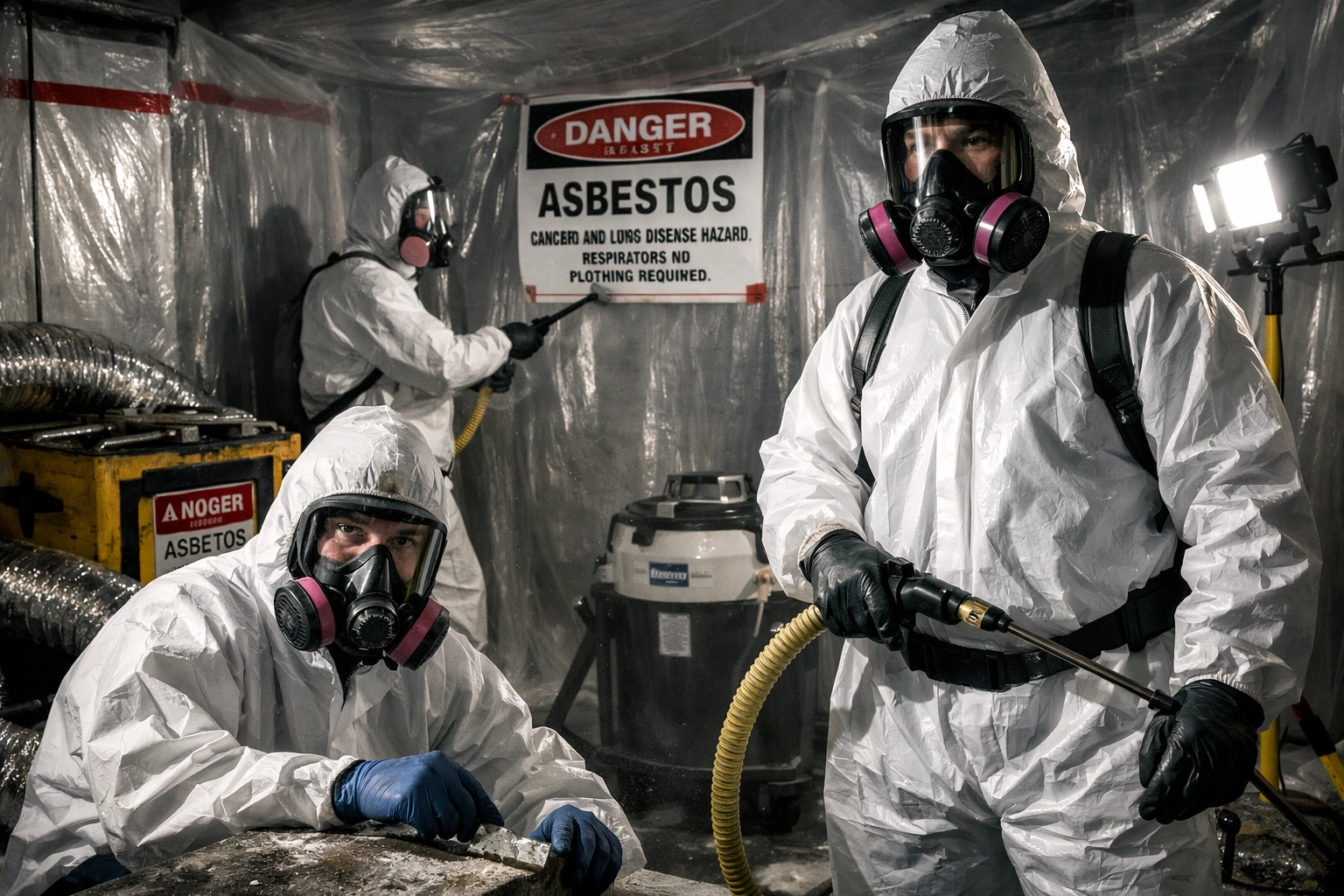 Licensed asbestos abatement contractors removing materials in Delaware home renovation