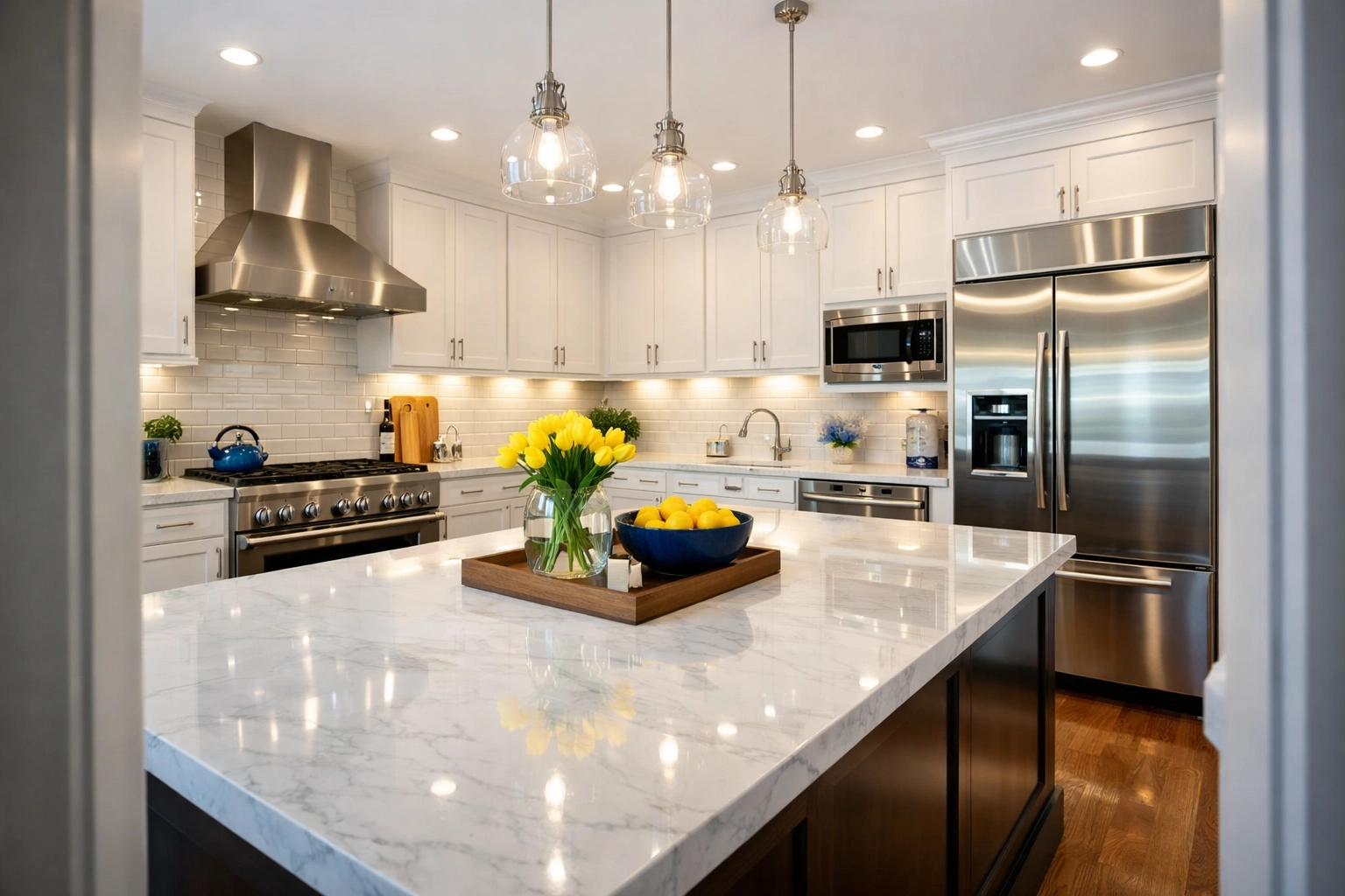 Sparkling luxury kitchen after a professional deep cleaning service in Massachusetts visit with ninja-level results.