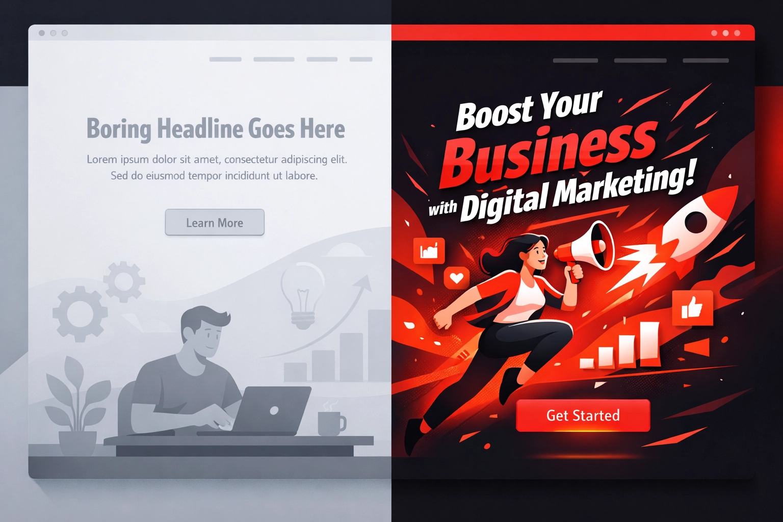 Comparison of generic website headline versus specific targeted headline for Bristol business