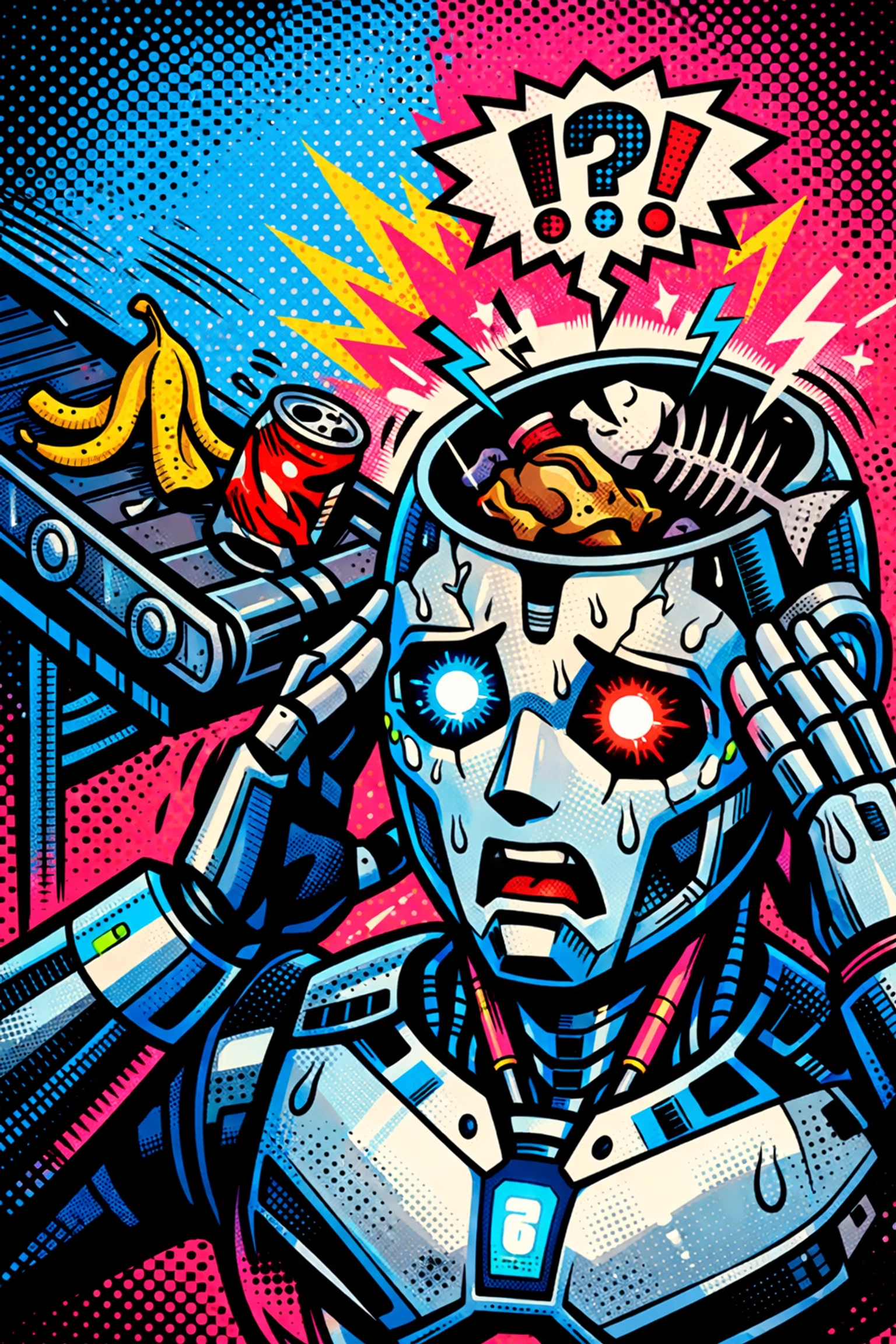 Comic of a robot eating trash showing poor data quality in ai business automation.