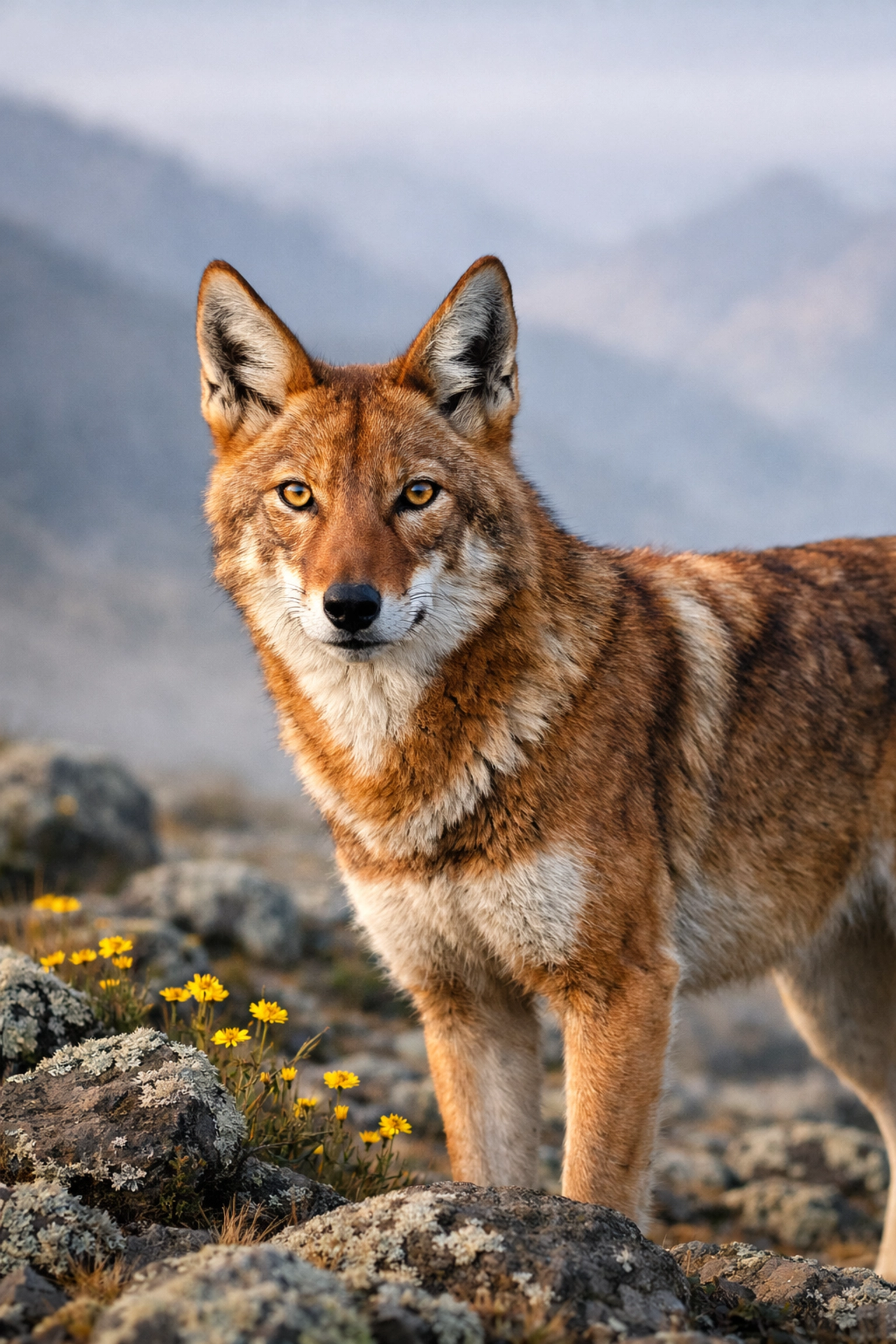 Ethiopian wolf in highland habitat, Africa's rarest canid with population at 20-year high