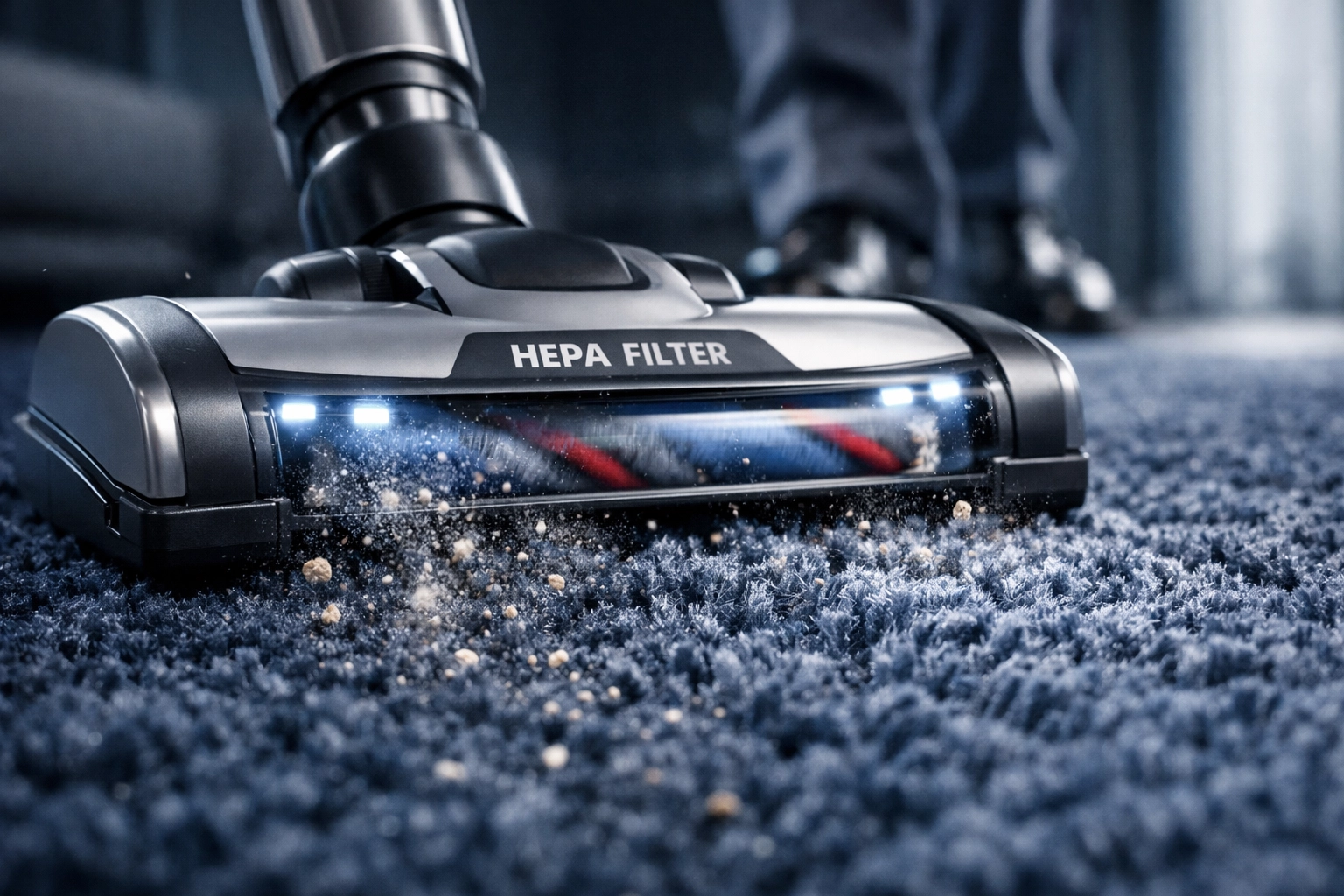 HEPA vacuum removing allergens from a rug during a deep cleaning Winter Park session.