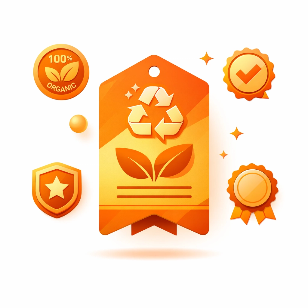 Eco-friendly print certification badges showing sustainability credentials