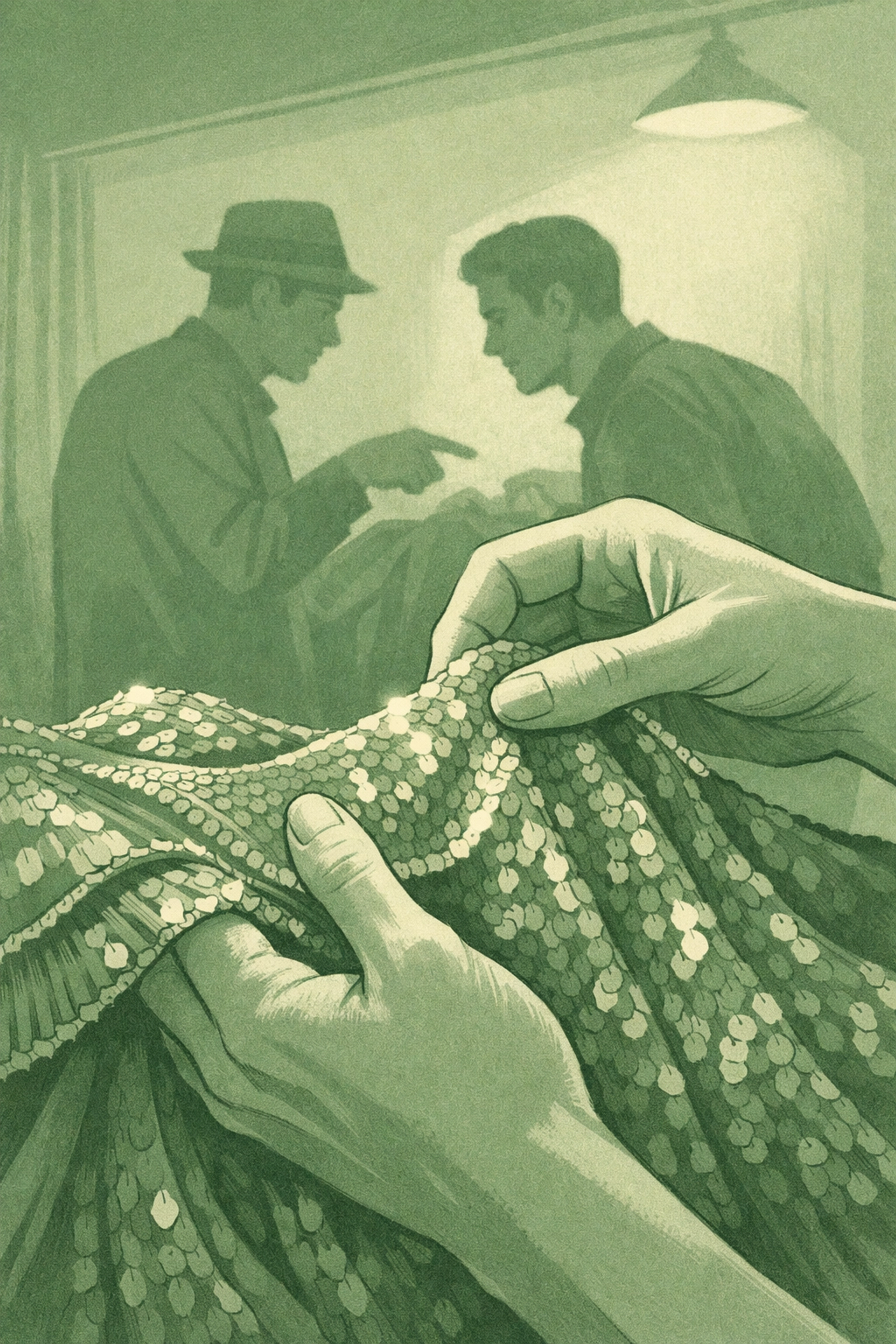 Inspecting sequined vintage garment quality for drag performance outfit