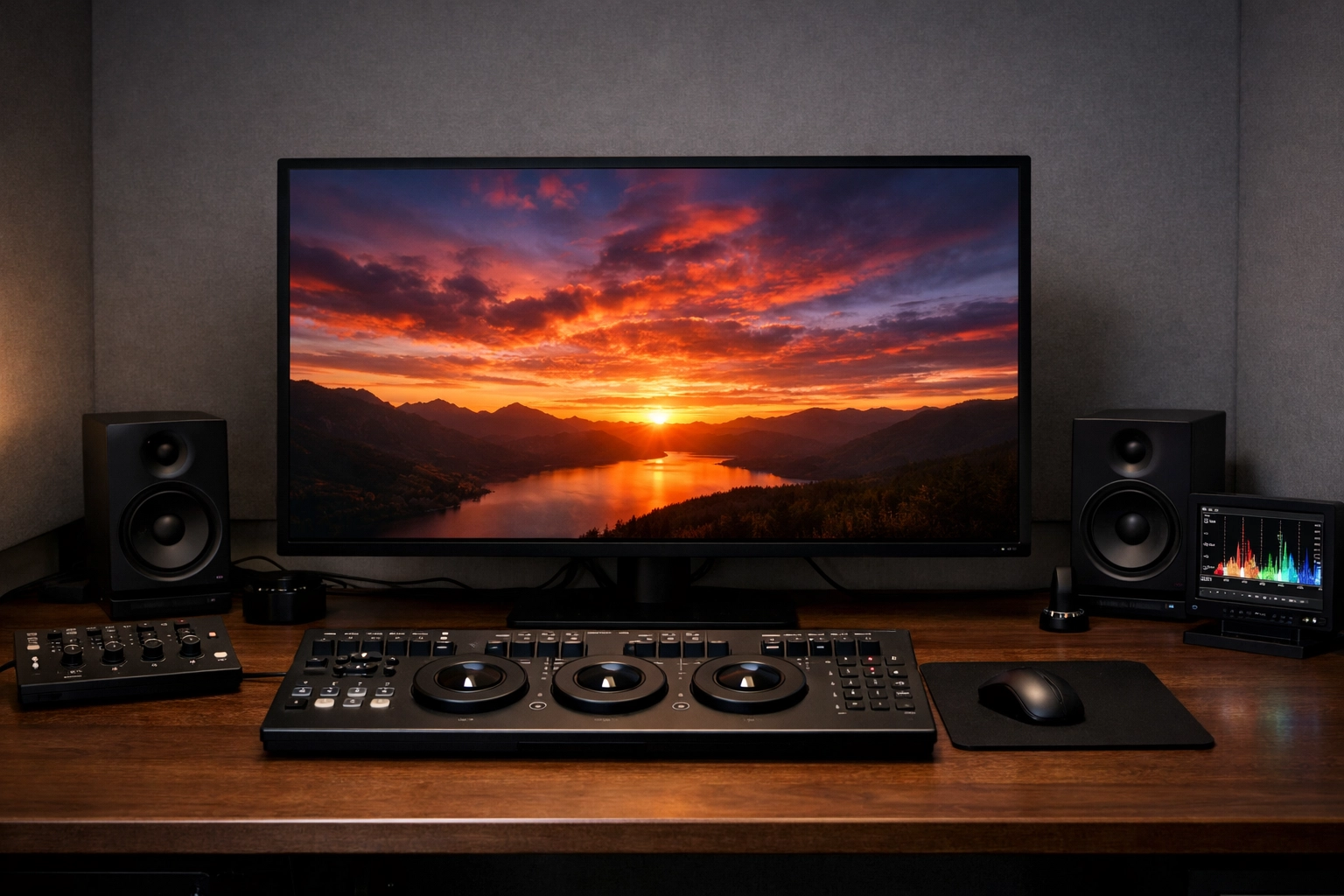Professional photography hardware setup featuring a 4K monitor for color-accurate editing.