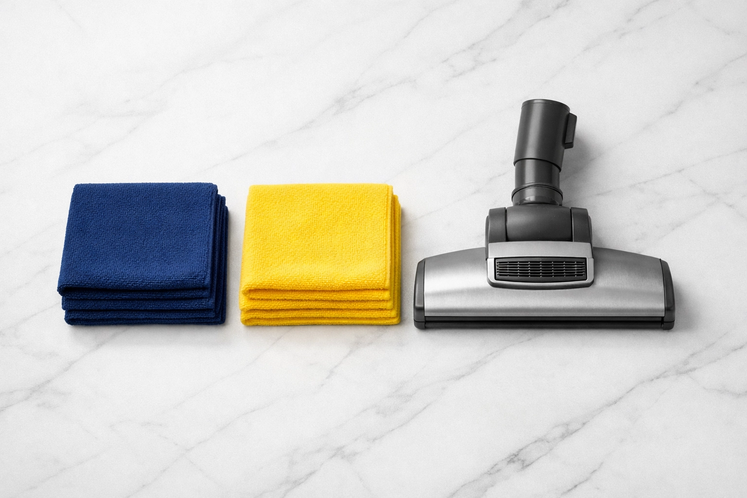 Premium microfiber cloths and HEPA vacuum tools for efficient residential cleaning Massachusetts in a Dover kitchen.