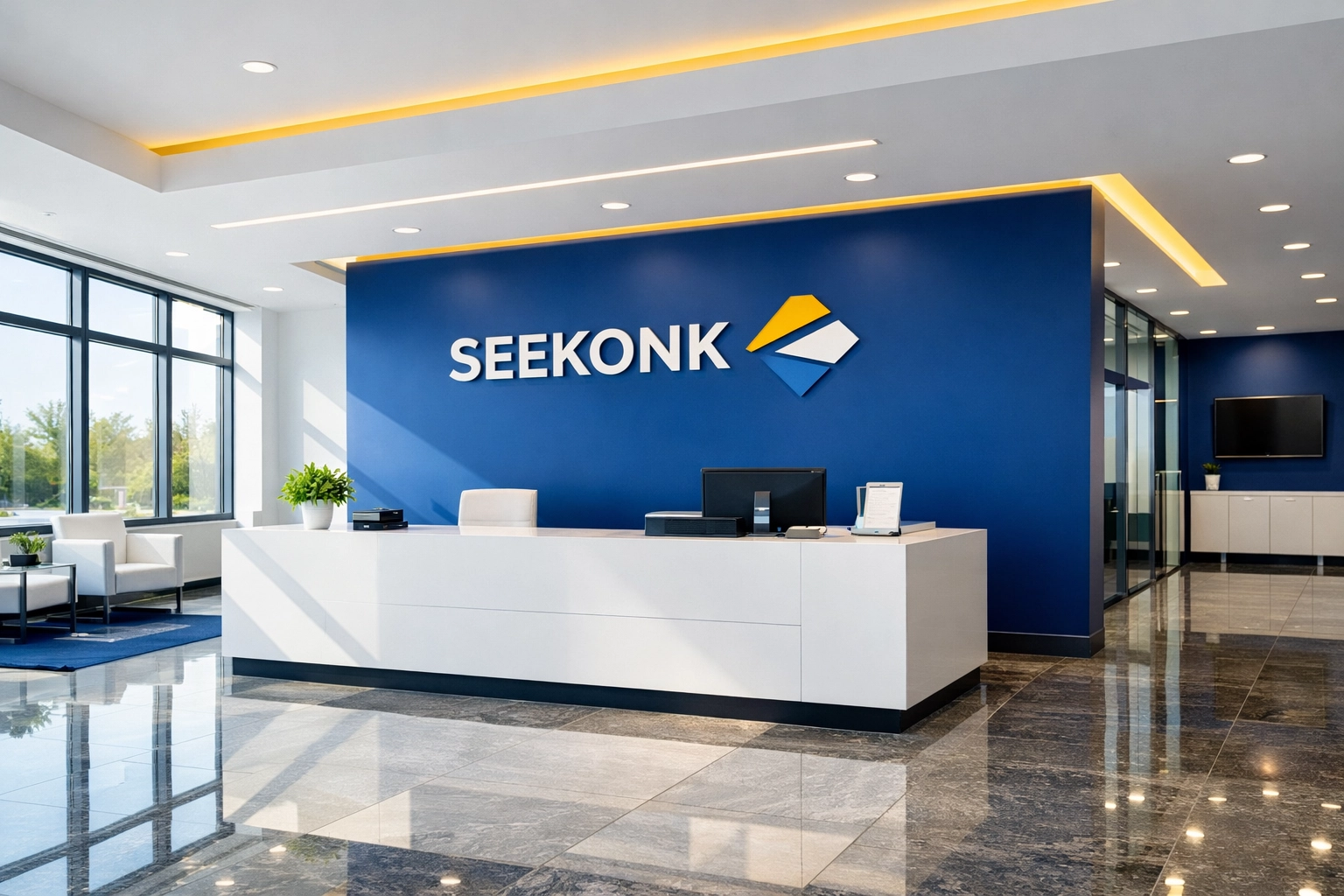 Professional office cleaning in Seekonk featuring a spotless reception area and gleaming floors.