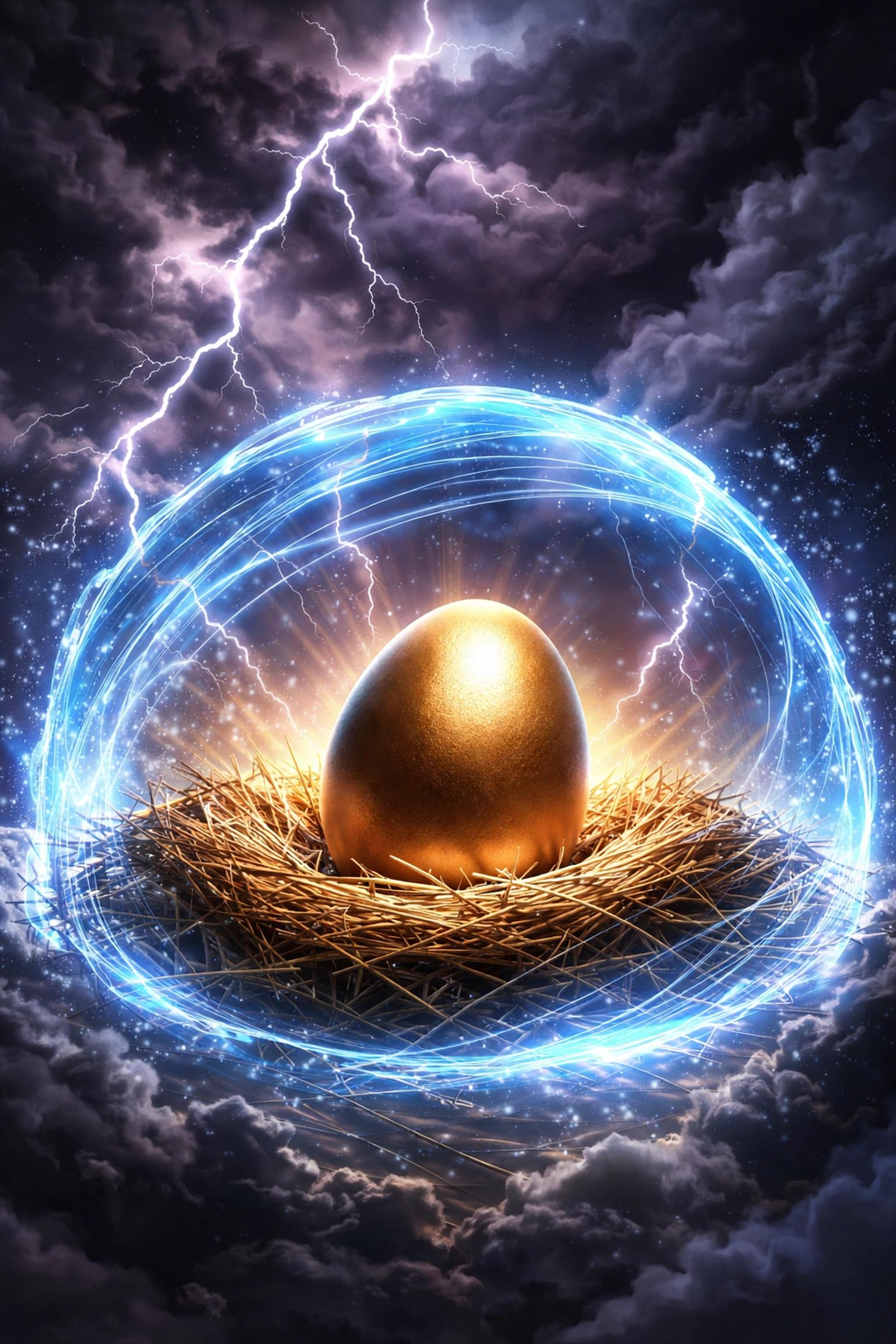 Illustration of a shield protecting a golden nest egg symbolizing long volatility strategies and tail-risk protection in volatile markets.