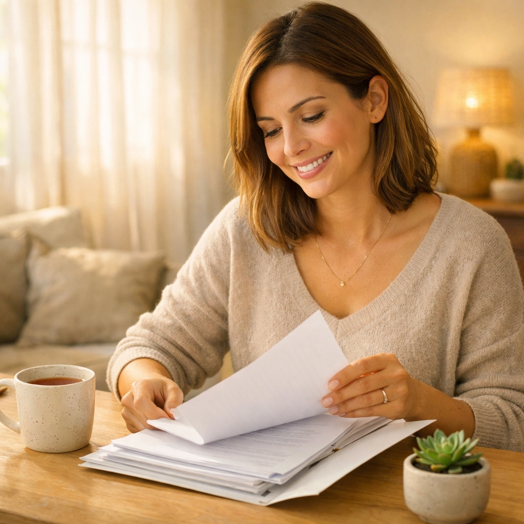 A woman reviews her medical records during the Nevada surrogate clinic screening process.