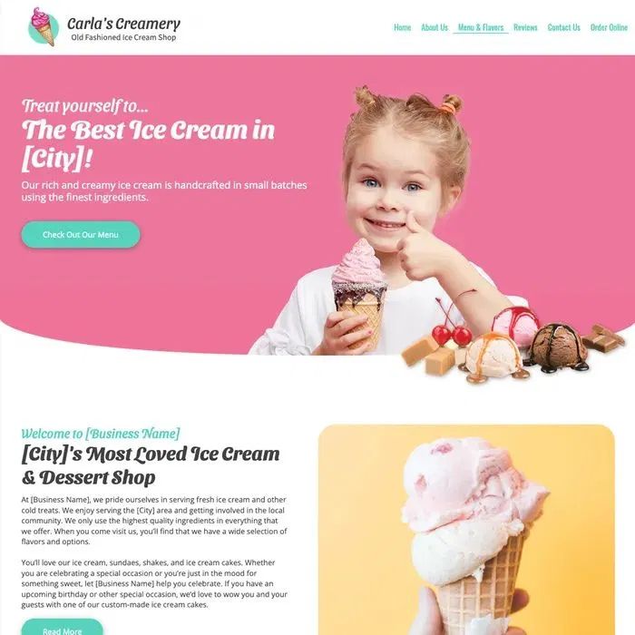 Ice cream shop website mockup