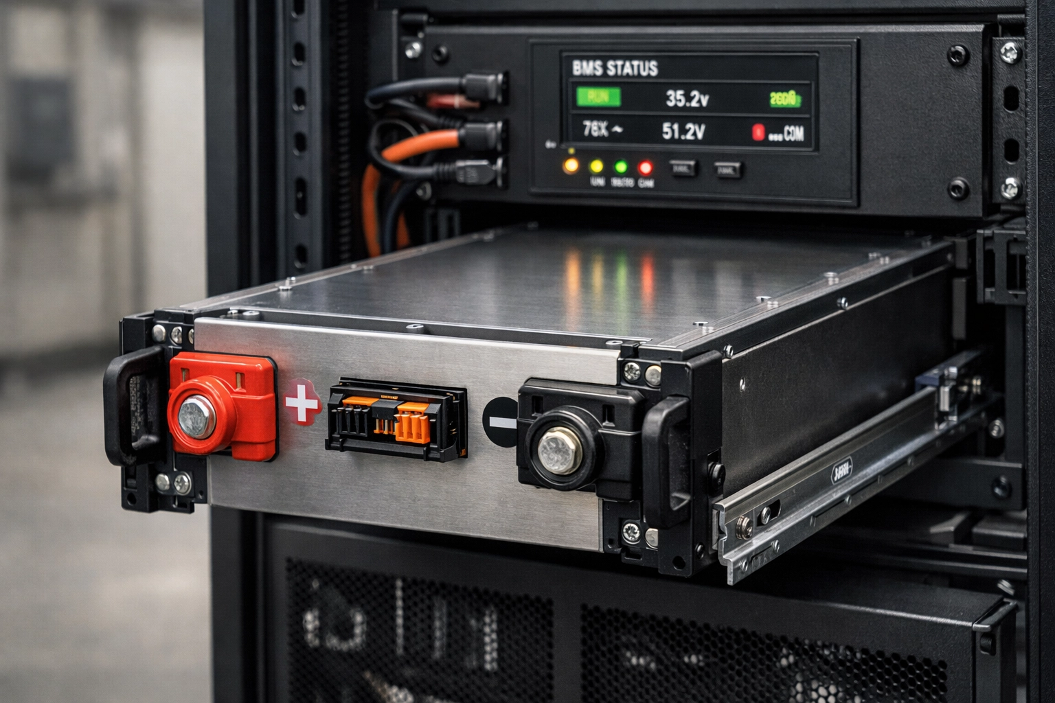 Modular LFP lithium battery tray being installed in a professional UPS cabinet for real-time power reliability.