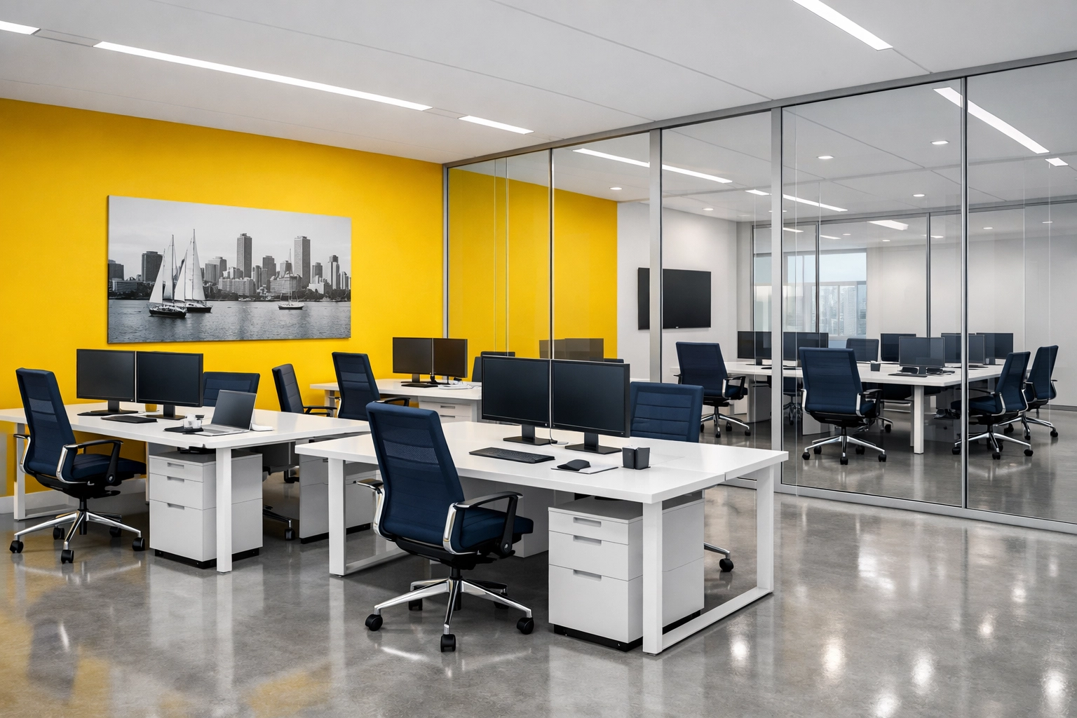 Spotless modern office workspace in Shrewsbury MA showing professional hygiene standards.