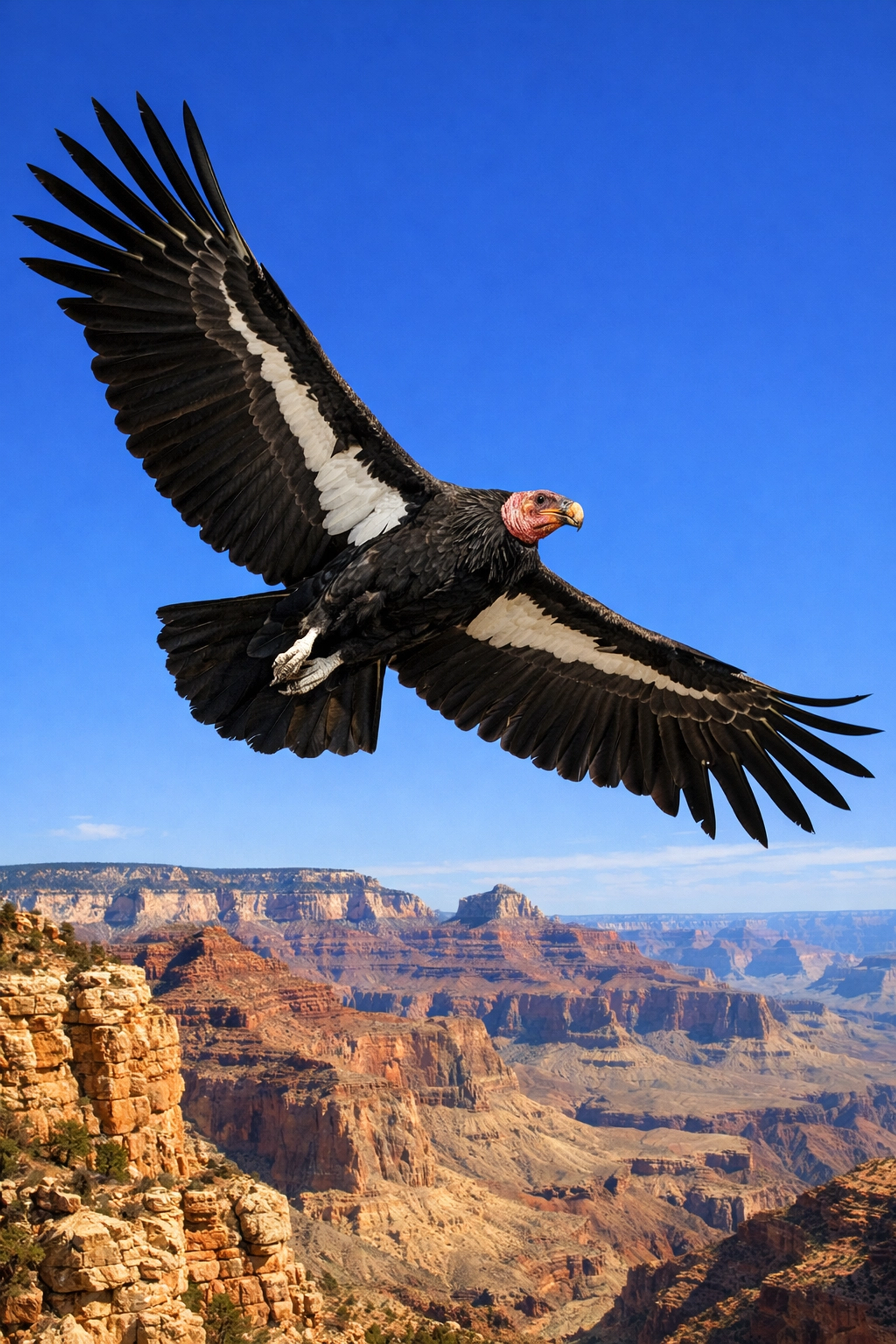 California condor soaring with wings extended, demonstrating endangered species recovery efforts