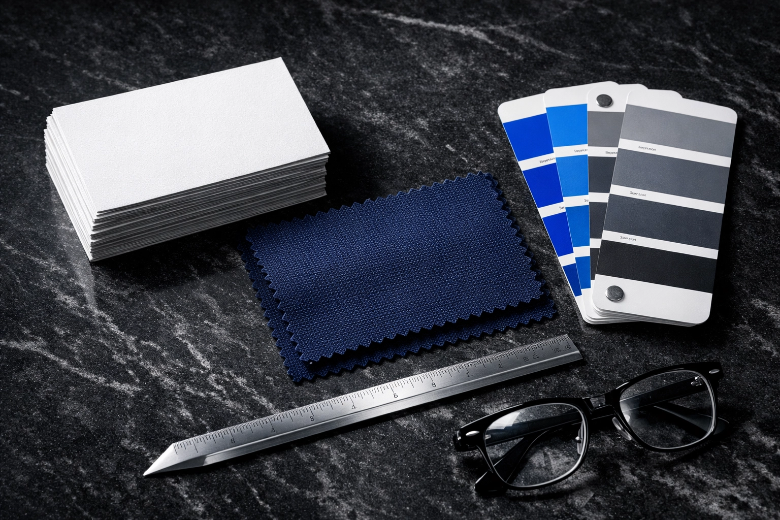 Professional branding kit with business cards and embroidered fabric samples for small business identity.