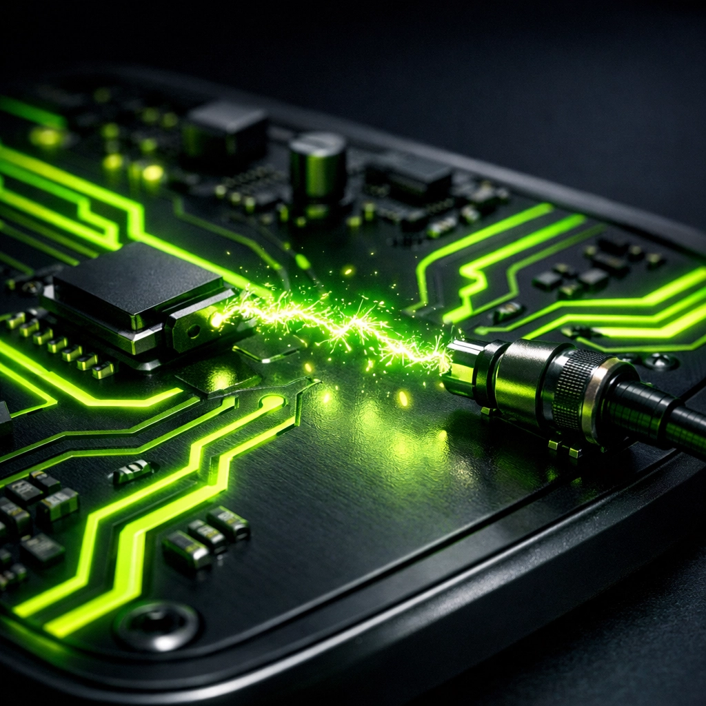 A glowing circuit board representing professional expertise and digital presence for local electricians.