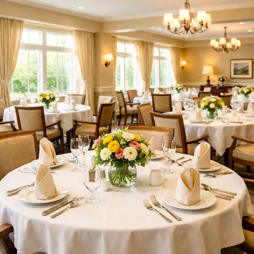 Restaurant-style dining room at senior living community in Sarasota