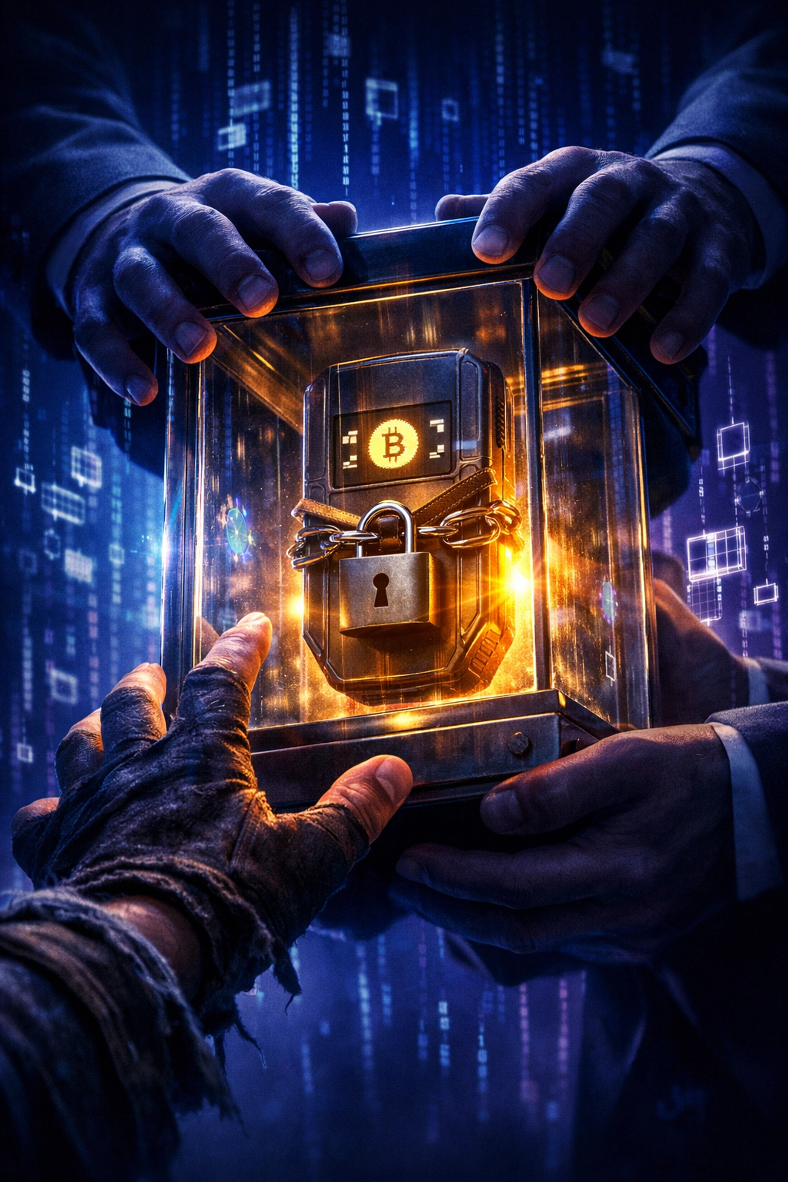 Merchant reaching for crypto wallet locked by custodial payment processor