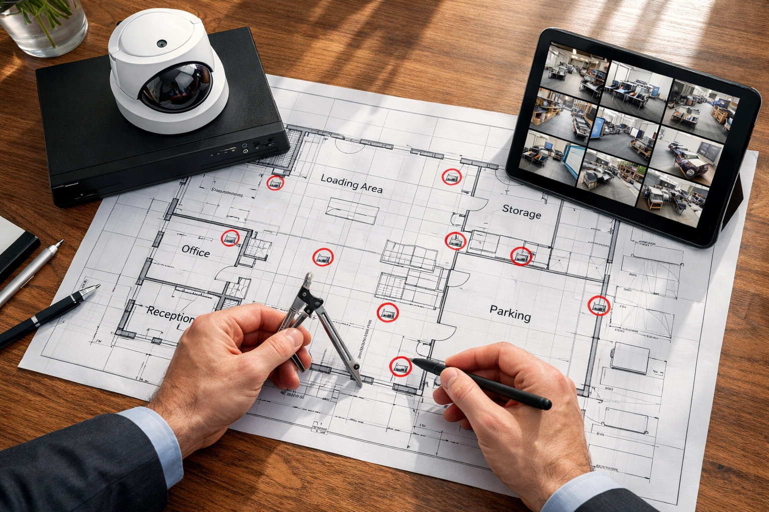 Expert security planning for a Melksham commercial warehouse installation featuring NVR IP cameras.