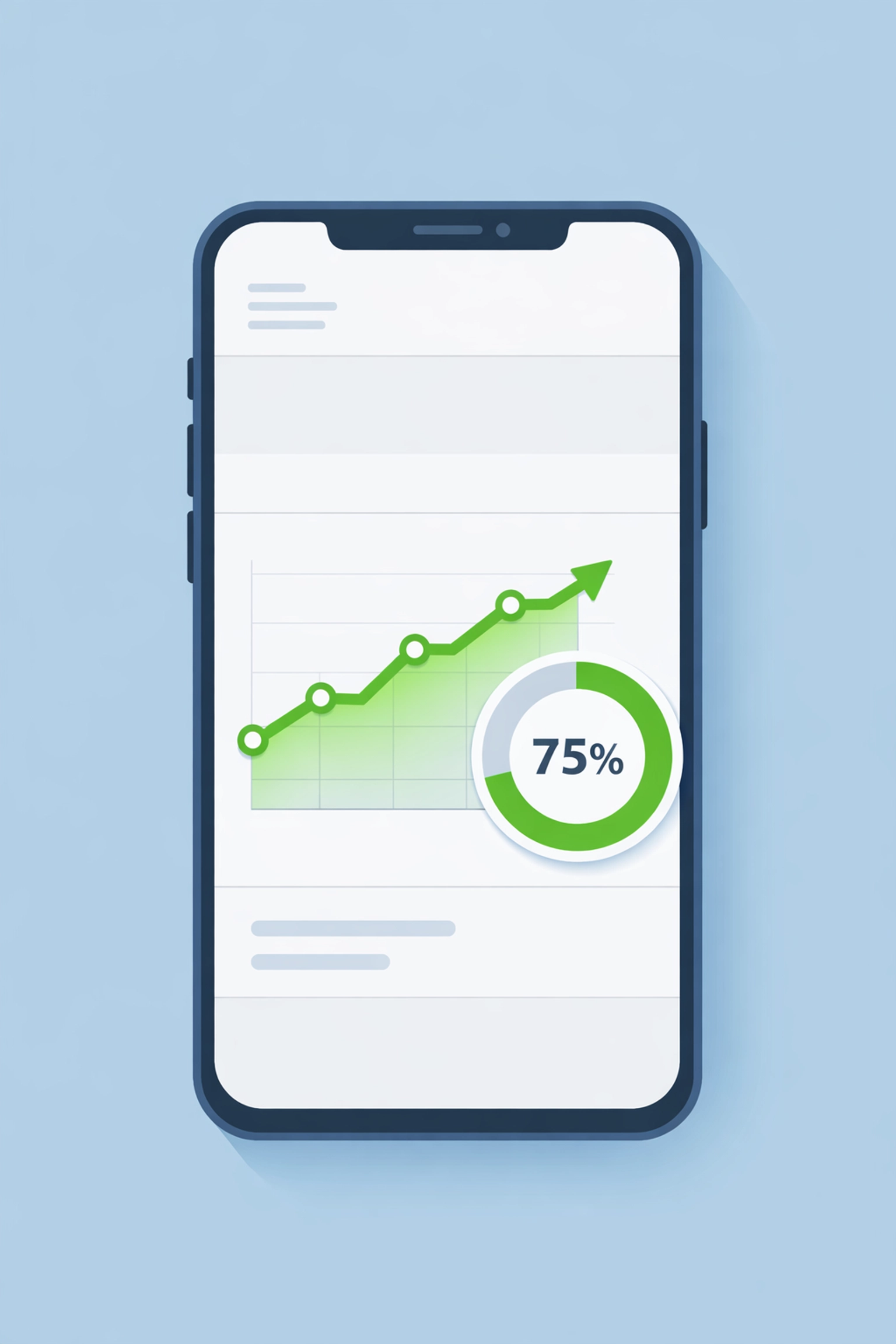 App de monitoreo de crédito mostrando una gráfica de puntaje subiendo para comprar casa.