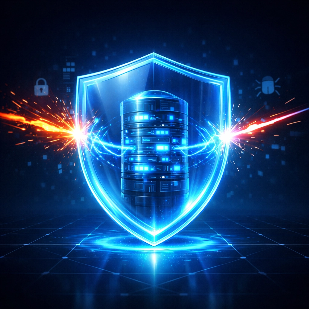 Cybersecurity shield representing 24/7 IT support against network security threats.