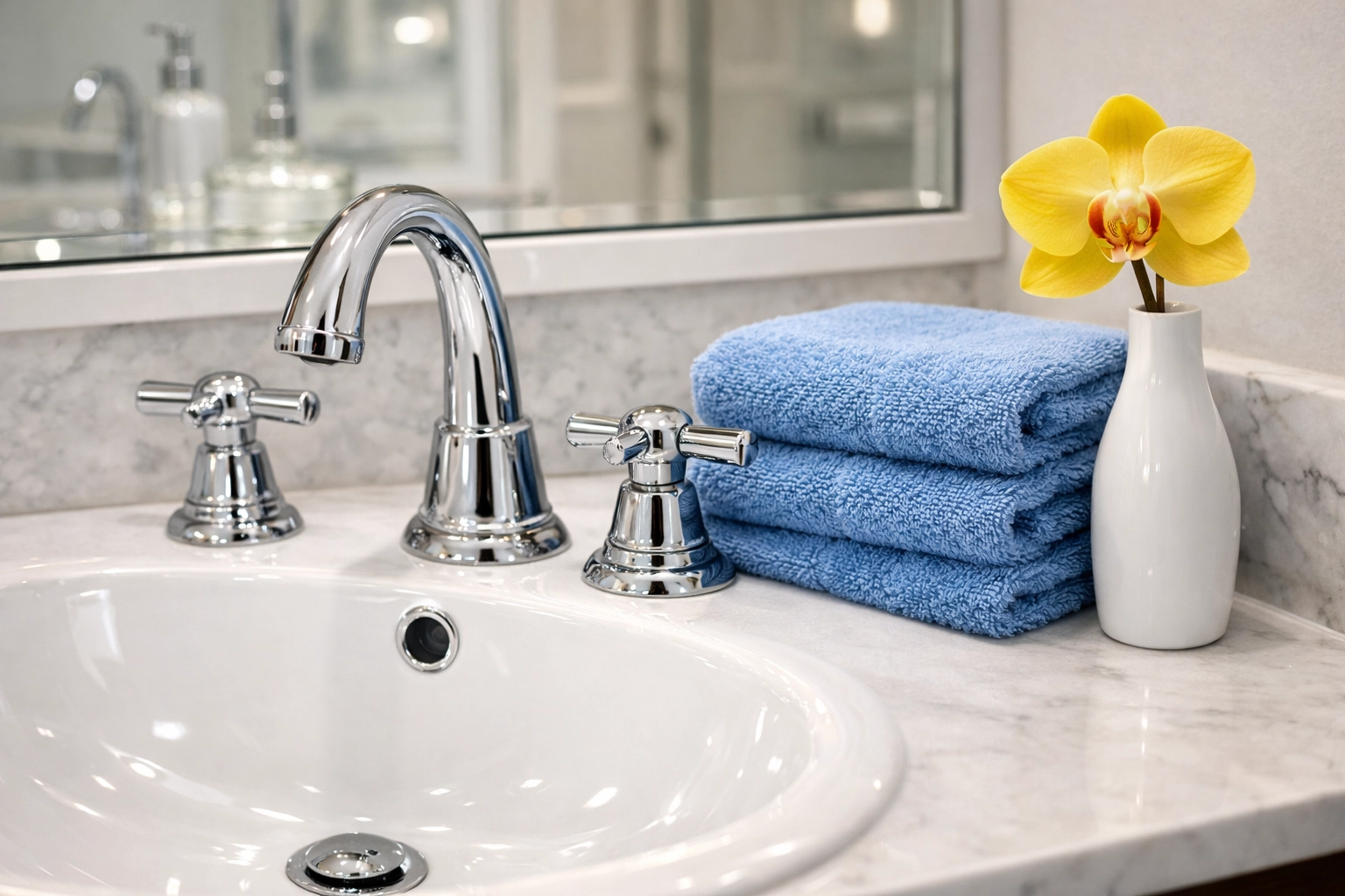 Sanitized luxury bathroom vanity after a move-out cleaning Worcester for students and faculty.