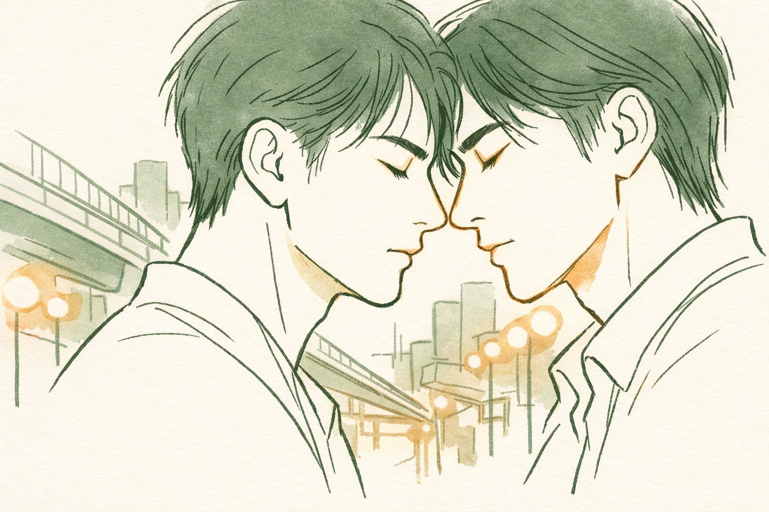 Intimate moment between two men in emotional gay romance set in Bangkok