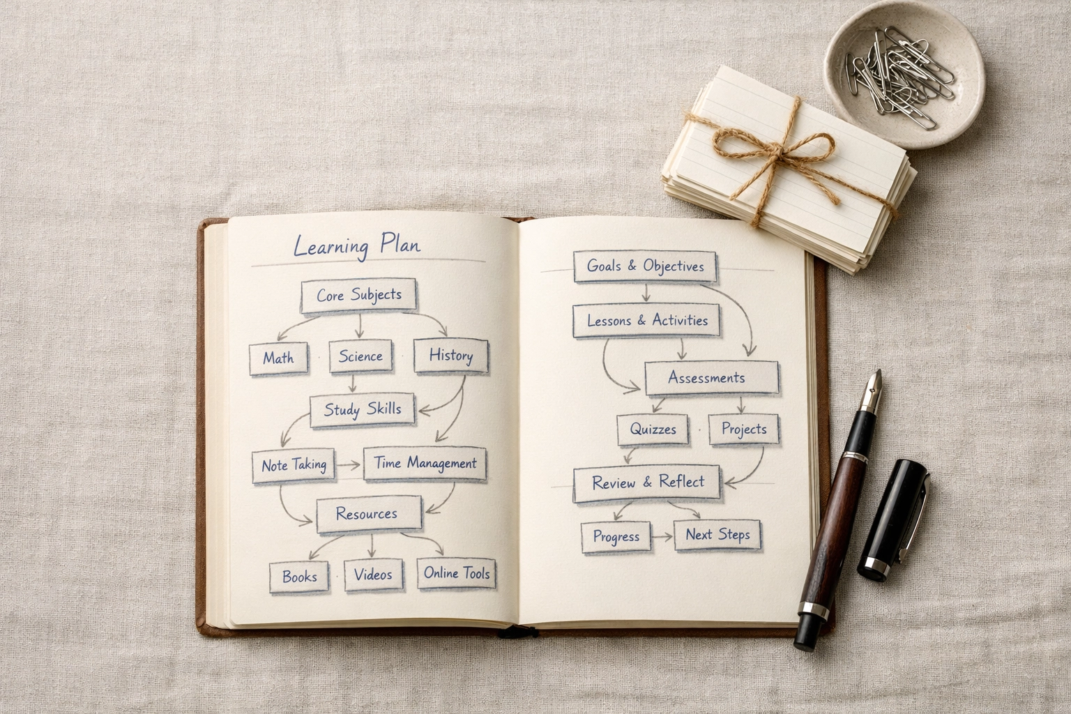 Learning planner with curriculum mapping flowcharts for tabletop teaching campaigns