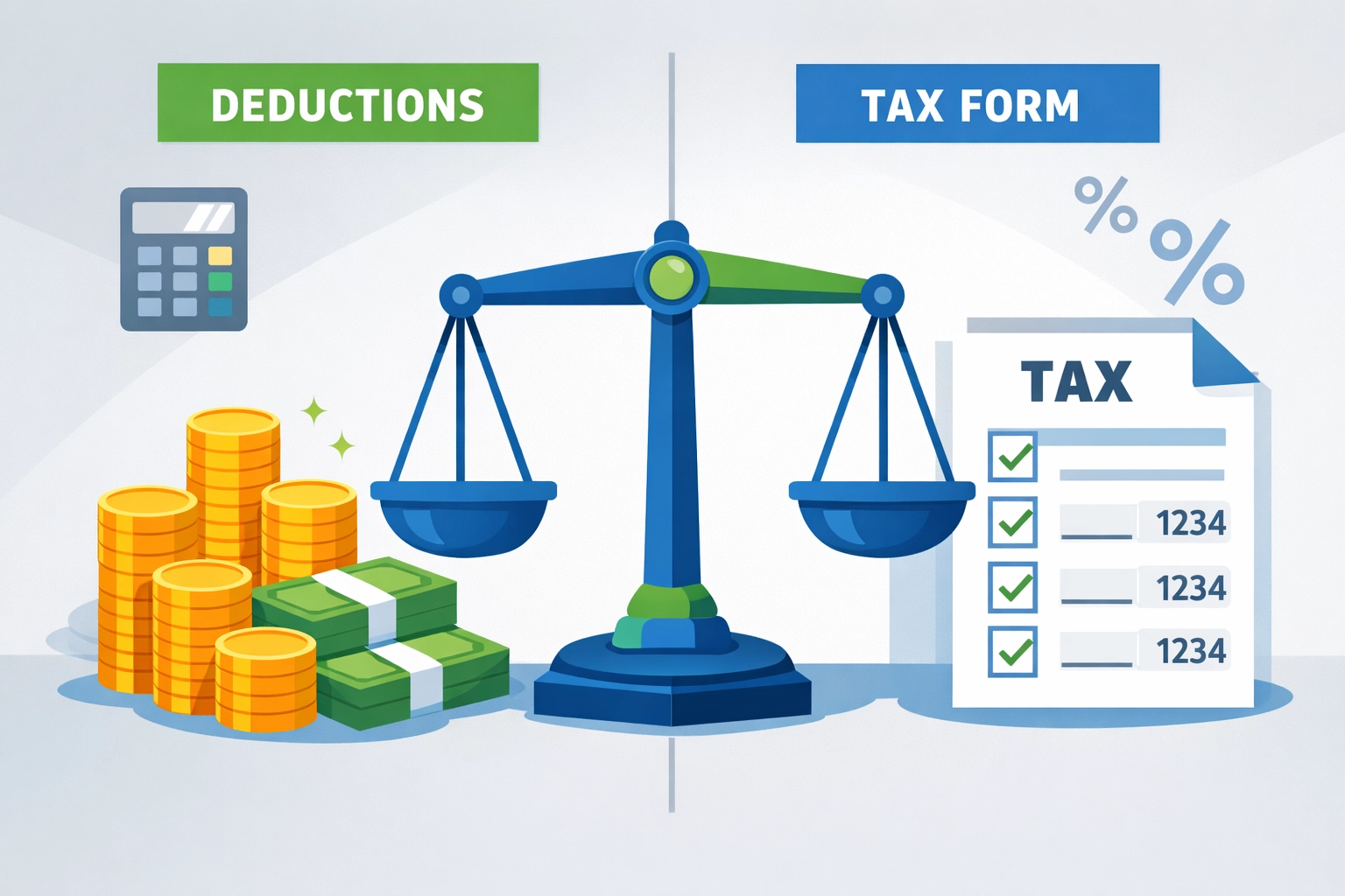 Balance scale comparing itemized deductions versus standard deduction for tax planning