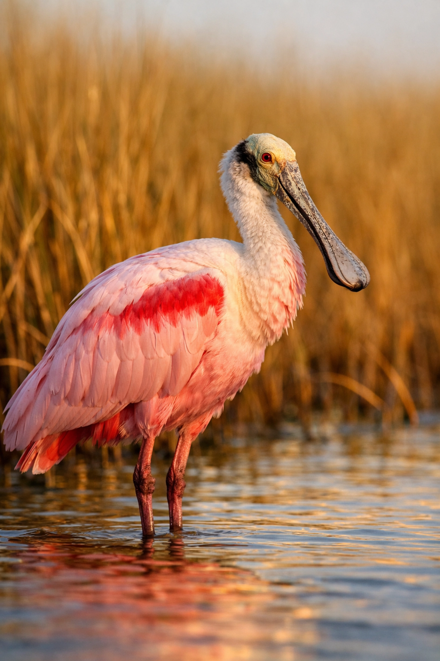 A Roseate Spoonbill in Everglades National Park, one of the best photography locations for rare bird species.