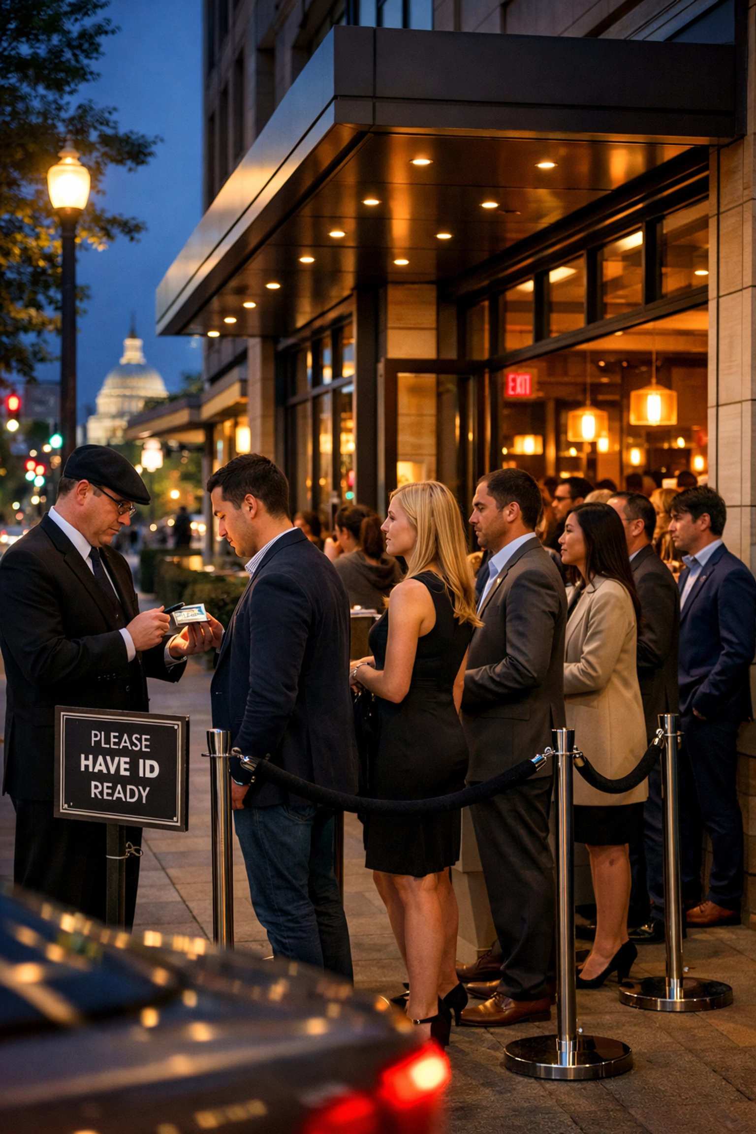 Restaurant entrance with ID verification for responsible alcohol service compliance