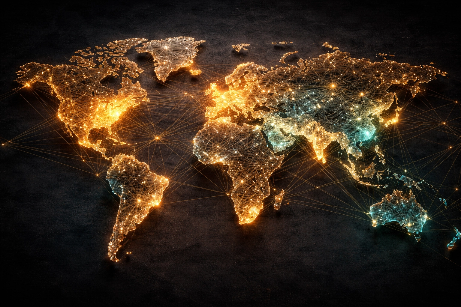 World map with glowing connections illustrating global private equity investment diversification