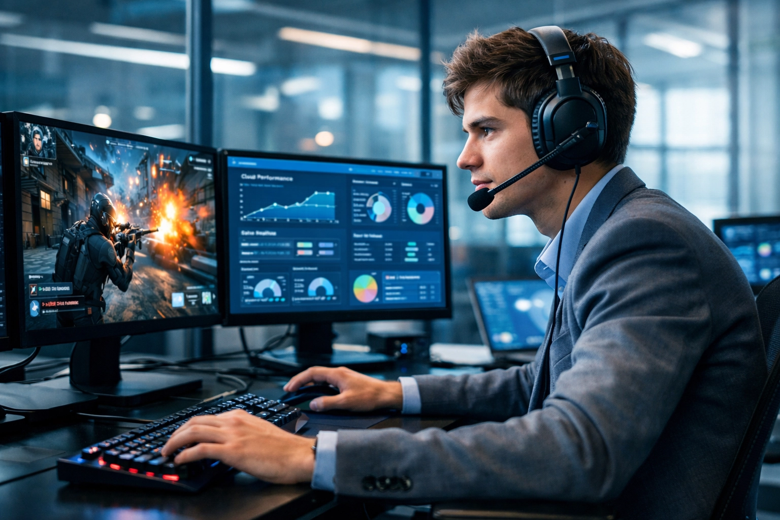 Professional using esports platform for cloud computing and AI skills training